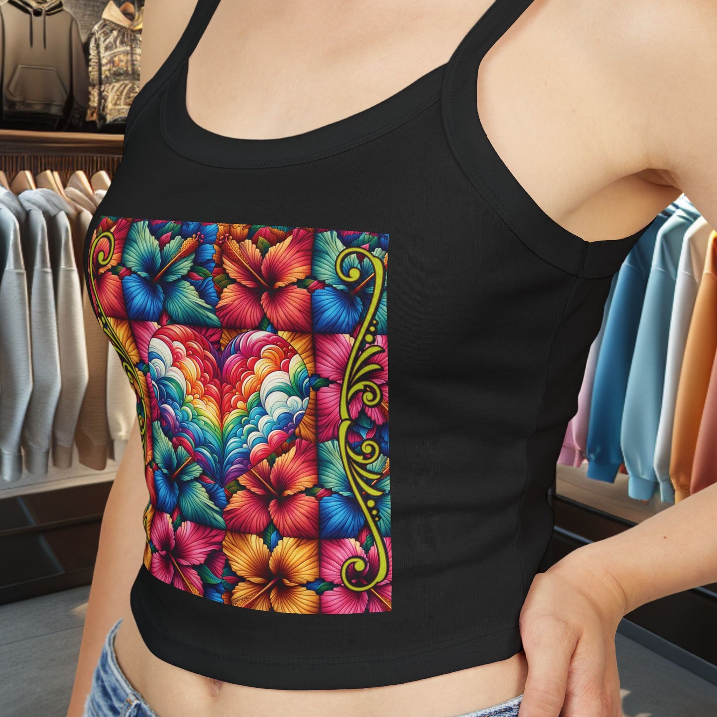 Colorful Heart Floral Tank Top - Summer Tropical Design