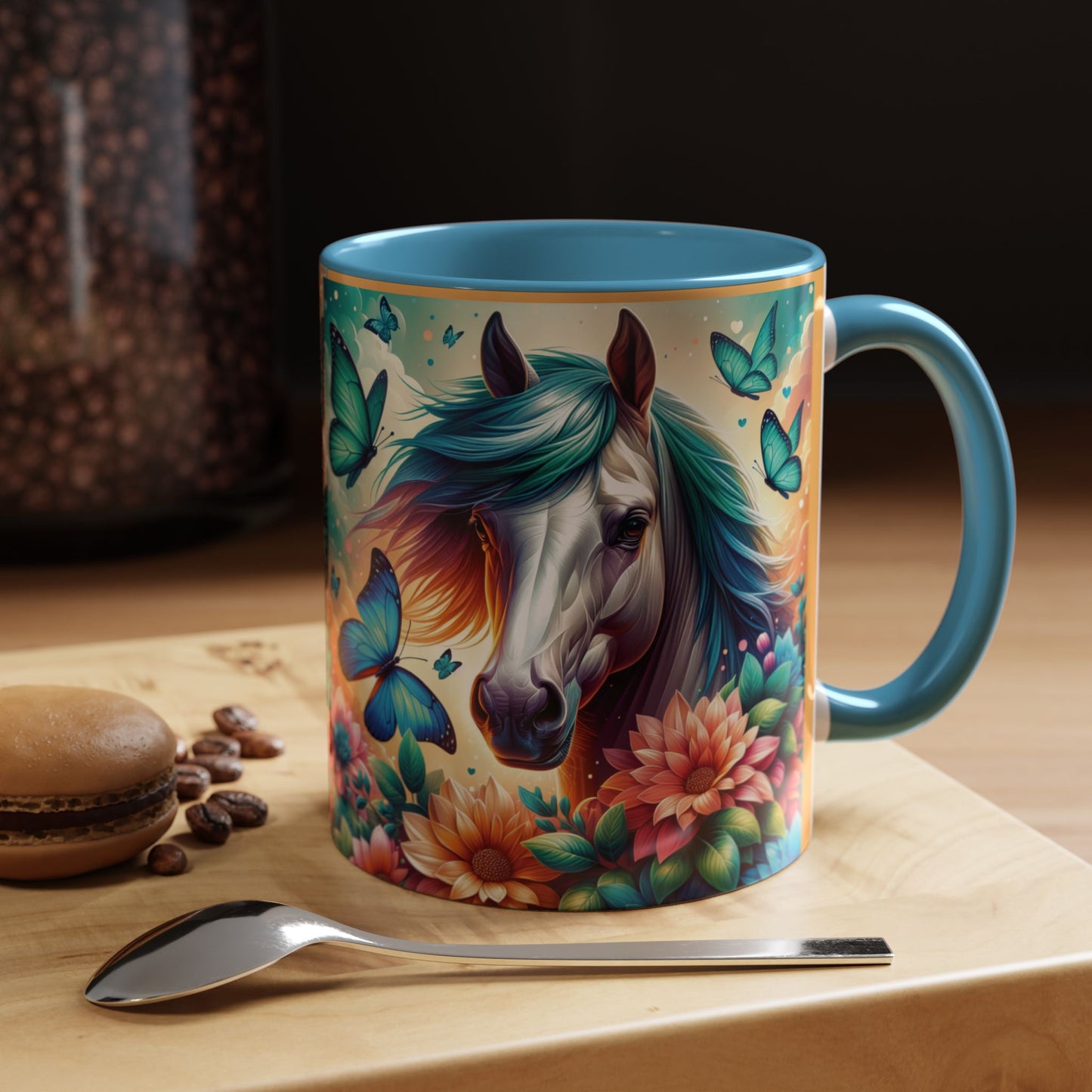 Coffee Mug Horses, Flowers, and Butterflies Mug