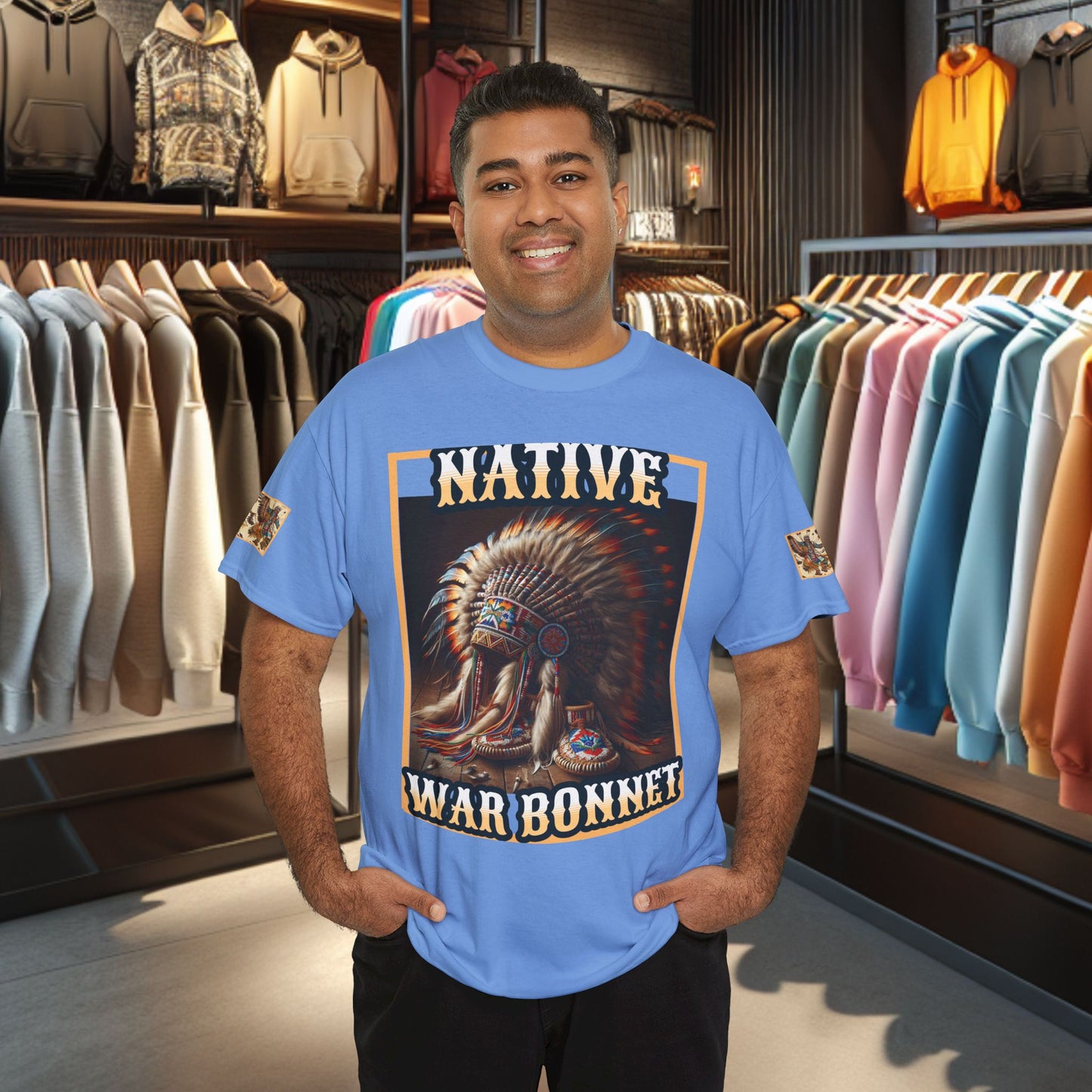 Unisex Cotton Tee - Native War Bonnet -Heavy Cotton Tee-