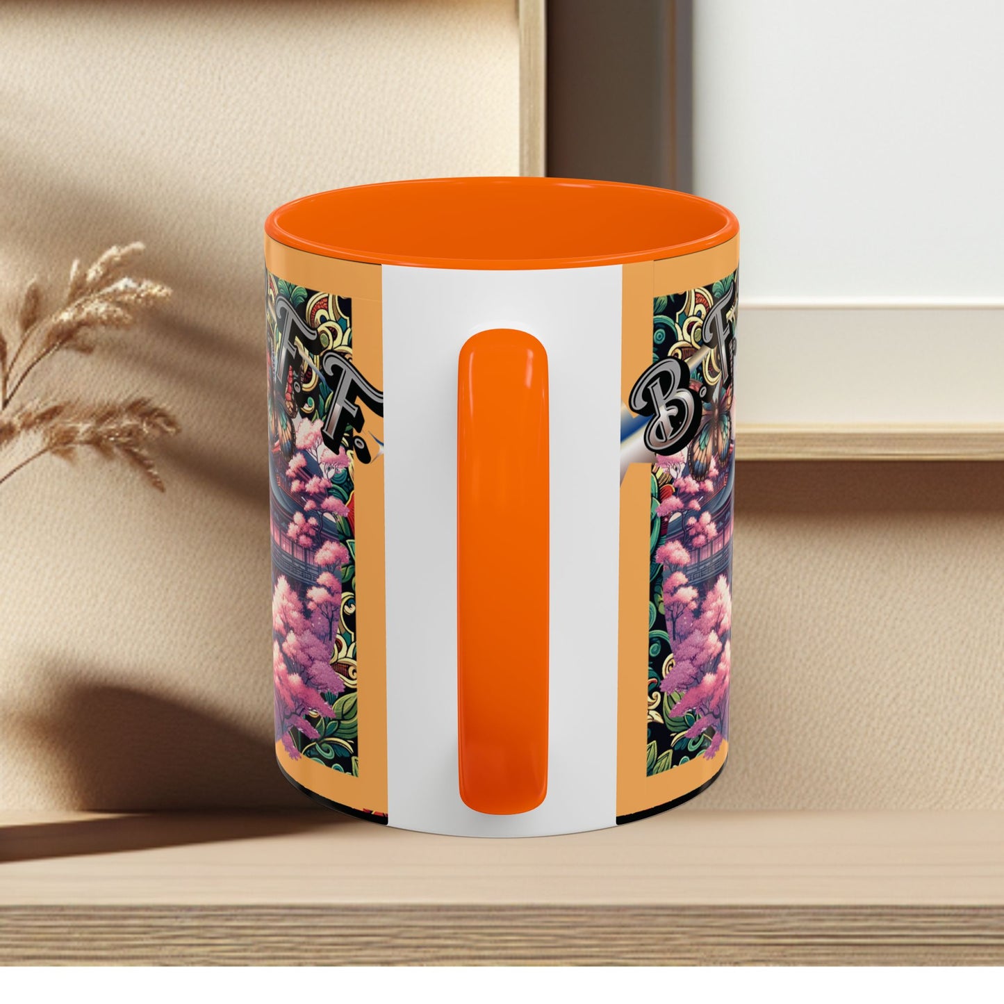 Mug - 3 B F F kittens and Butterflies Coffee Mug with Cherry Blossoms