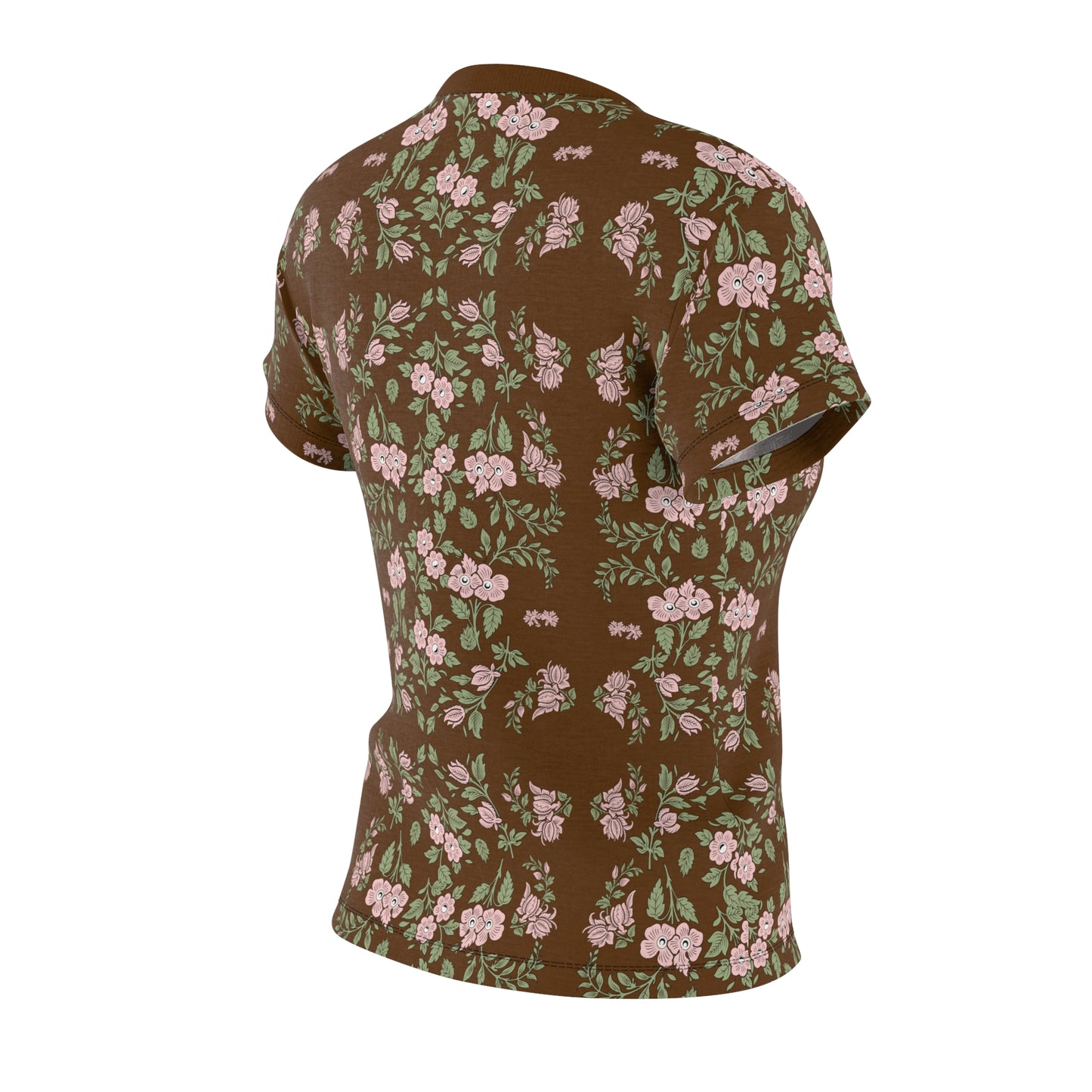 Women's Tee - Brown with a pink floral print