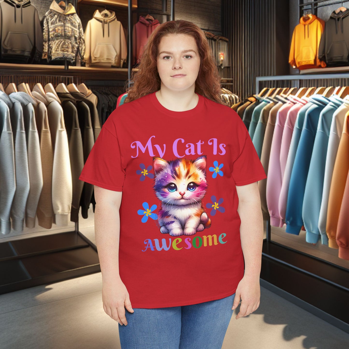 Awesome Cat Heavy Cotton Tee | Cat Lover Gift | Colorful Fun Shirt | Cute Animal Apparel | Perfect for Birthdays & Pet Lovers