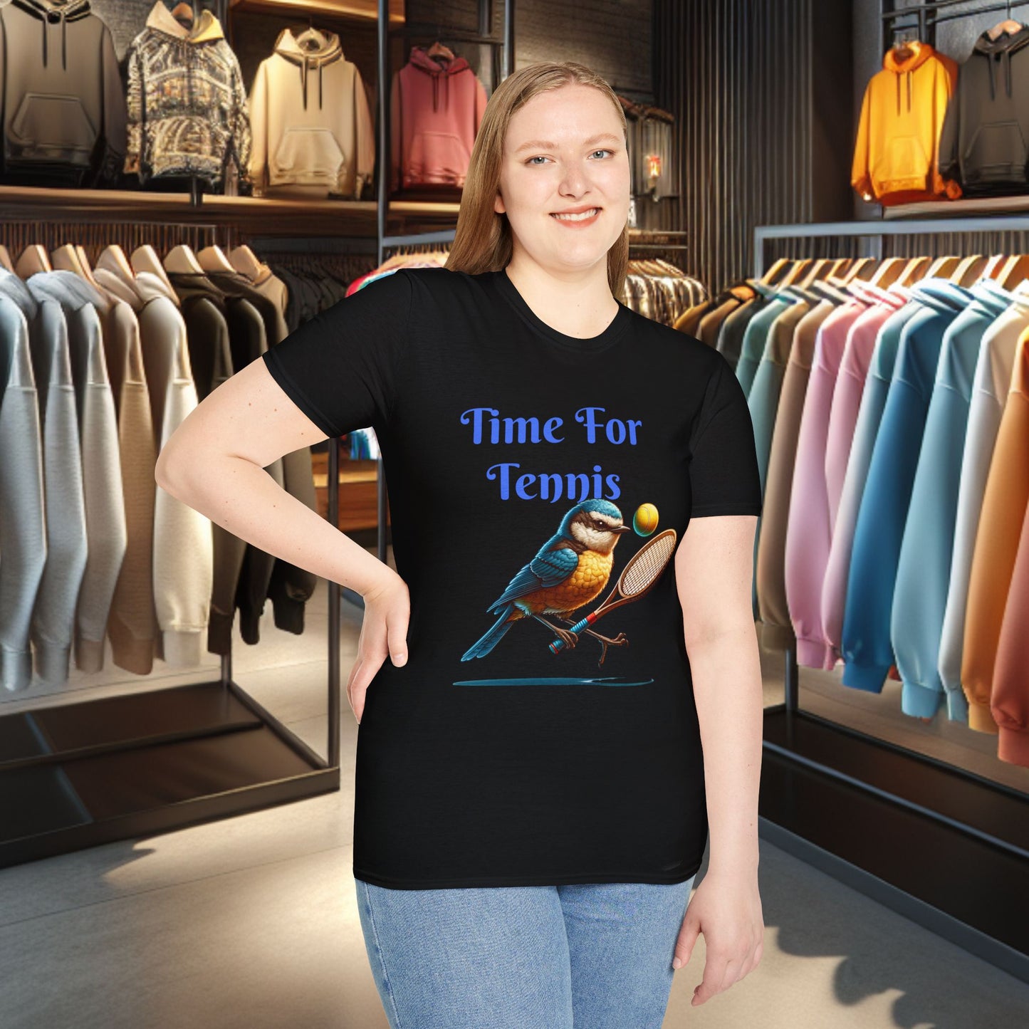 Blue Bird Playing Tennis Unisex T-Shirt - Time ForTennis