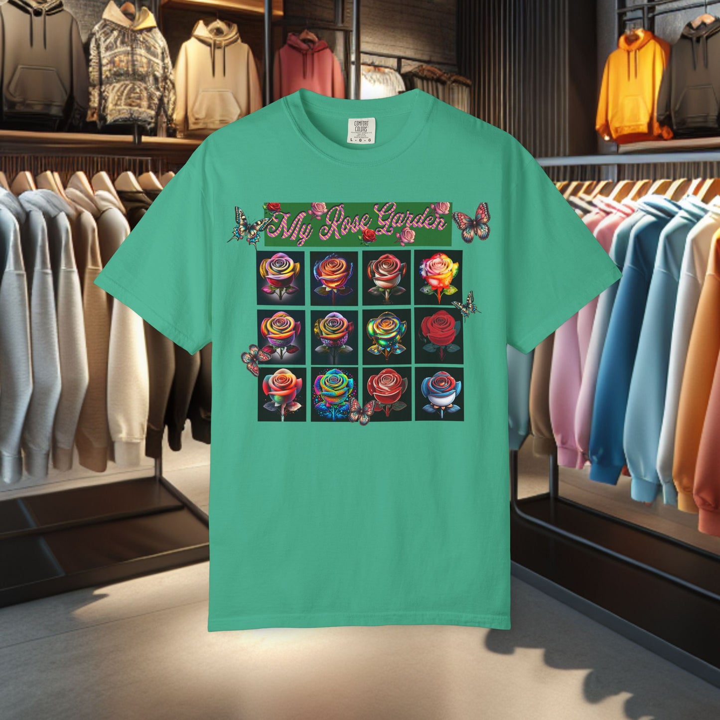Floral T-Shirt for Flower Lovers - My Rose Garden a Colorful Floral Design