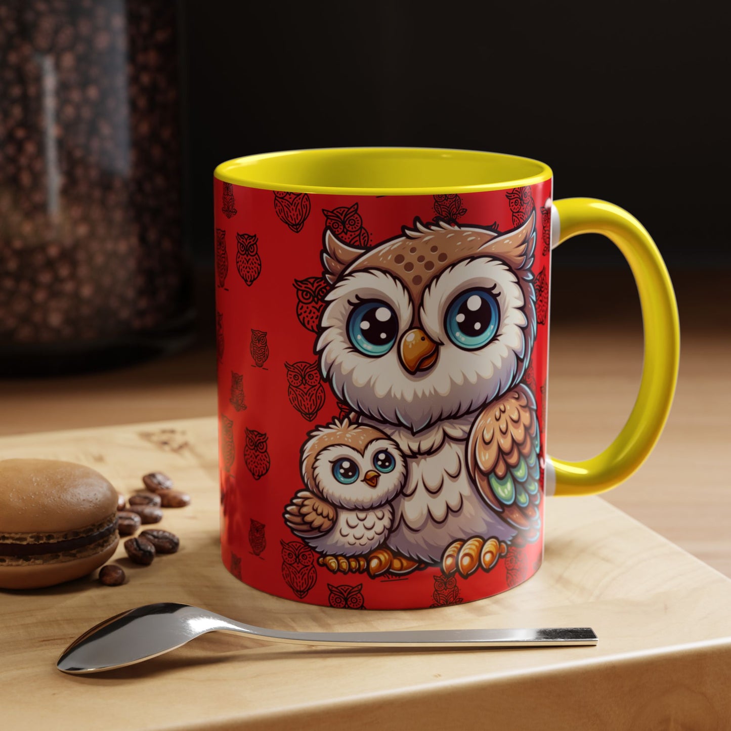 Red Coffee Mug - Owl Family - Colorful Inspirational Owl Design