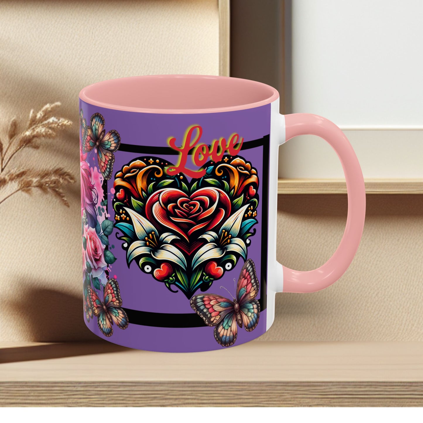 Love Coffee Mug - Vibrant Heart & Horse- Design, 11oz & 15oz