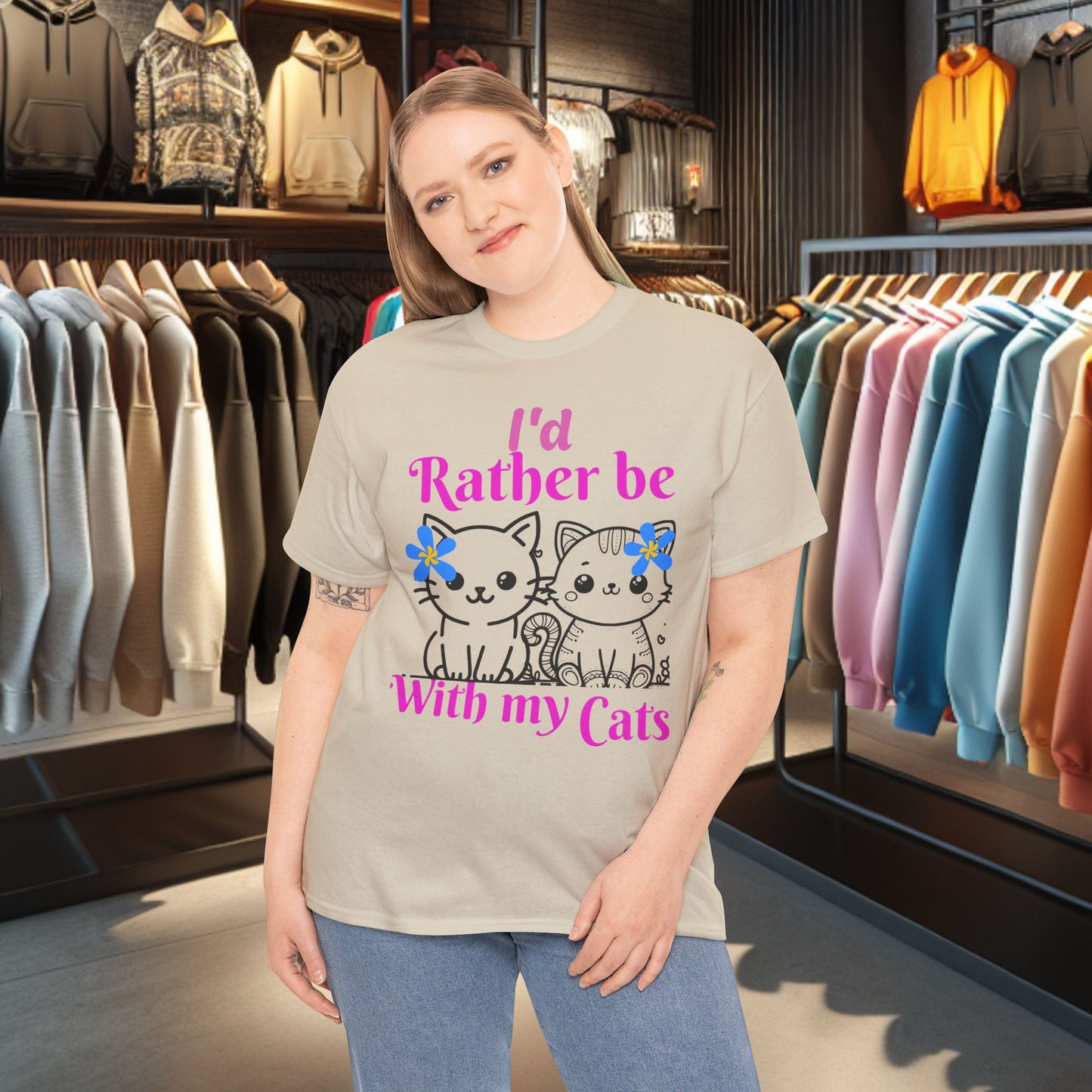With my Cats Heavy Cotton Tee | Cat Lover Gift | Colorful Fun Shirt | Cute Animal Apparel | Perfect for Birthdays & Pet Lovers