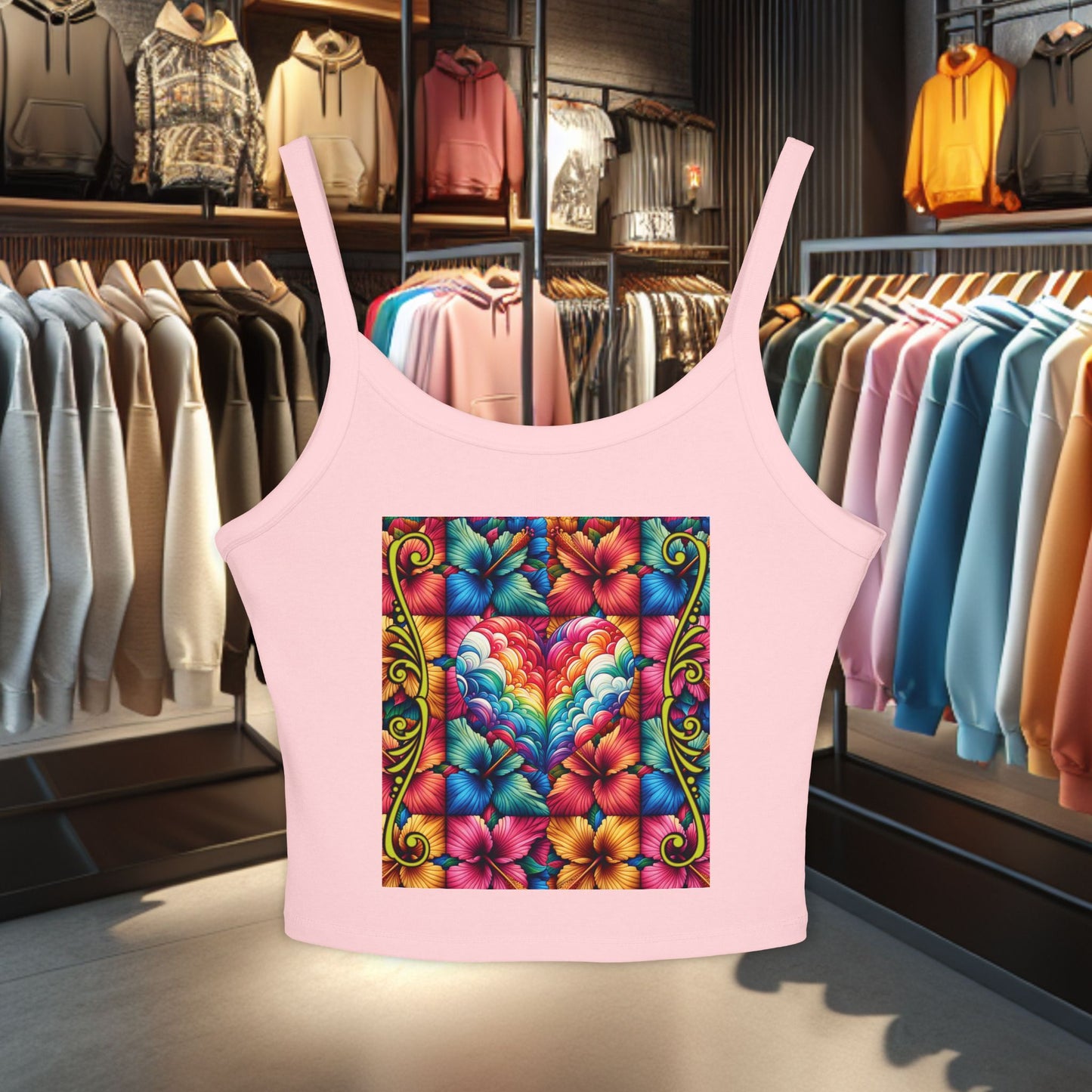 Colorful Heart Floral Tank Top - Summer Tropical Design