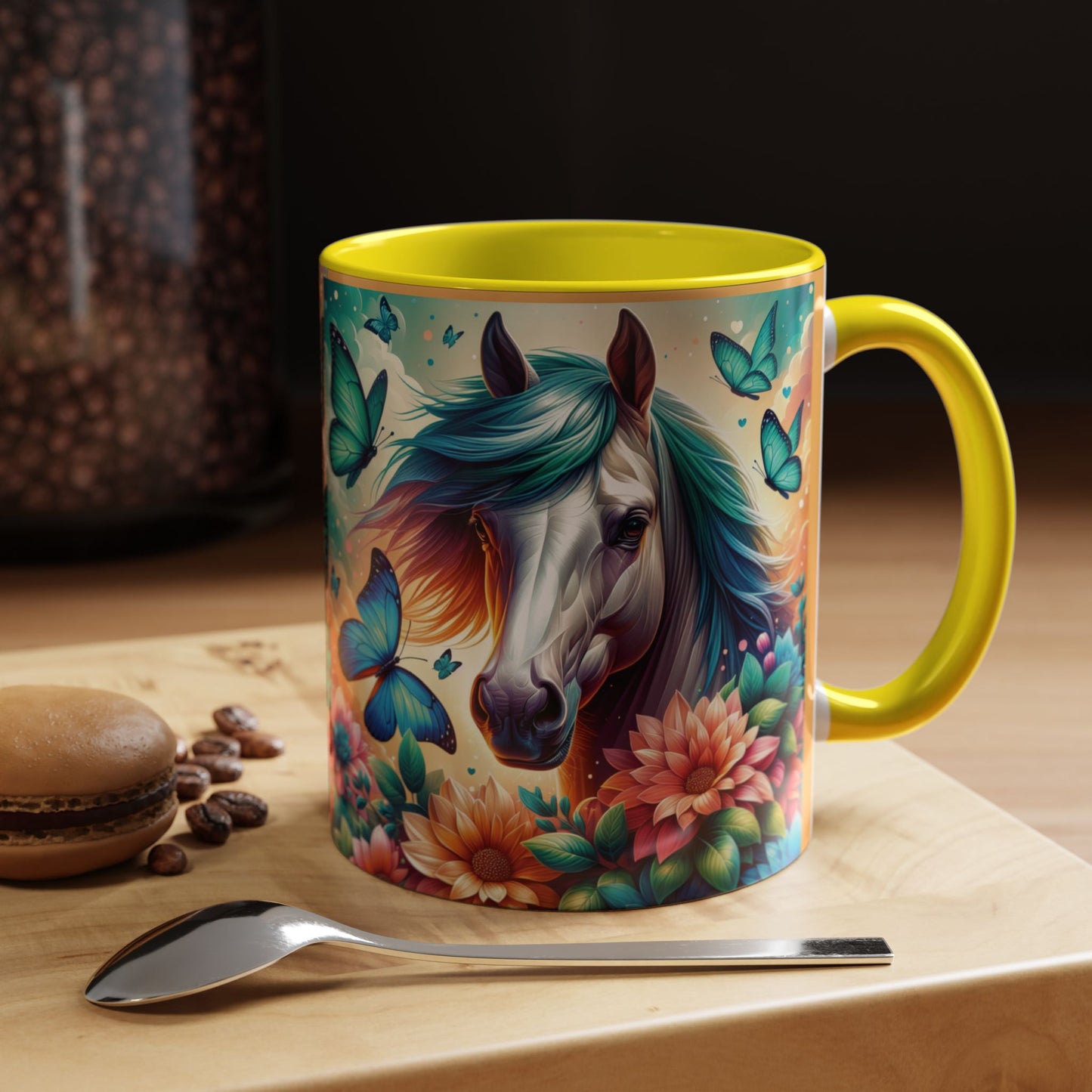 Coffee Mug Horses, Flowers, and Butterflies Mug