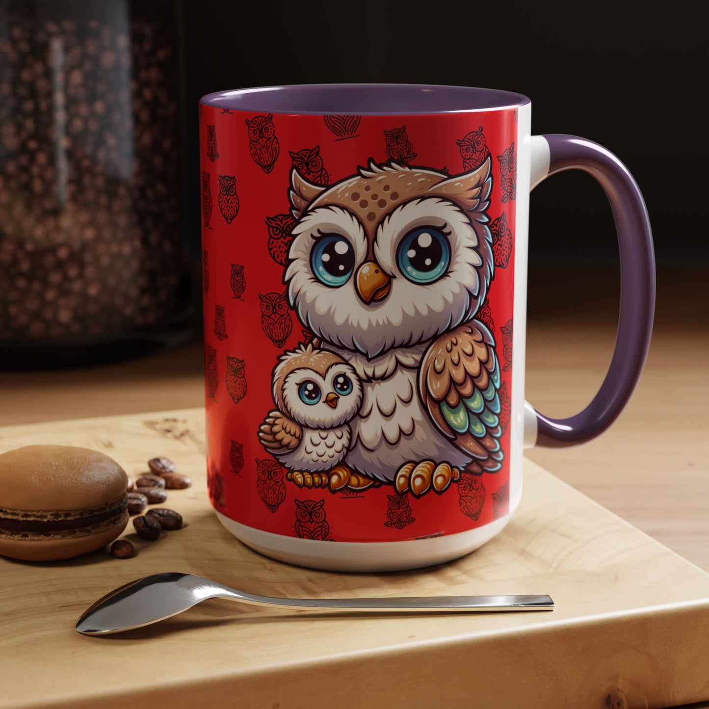 Red Coffee Mug - Owl Family - Colorful Inspirational Owl Design