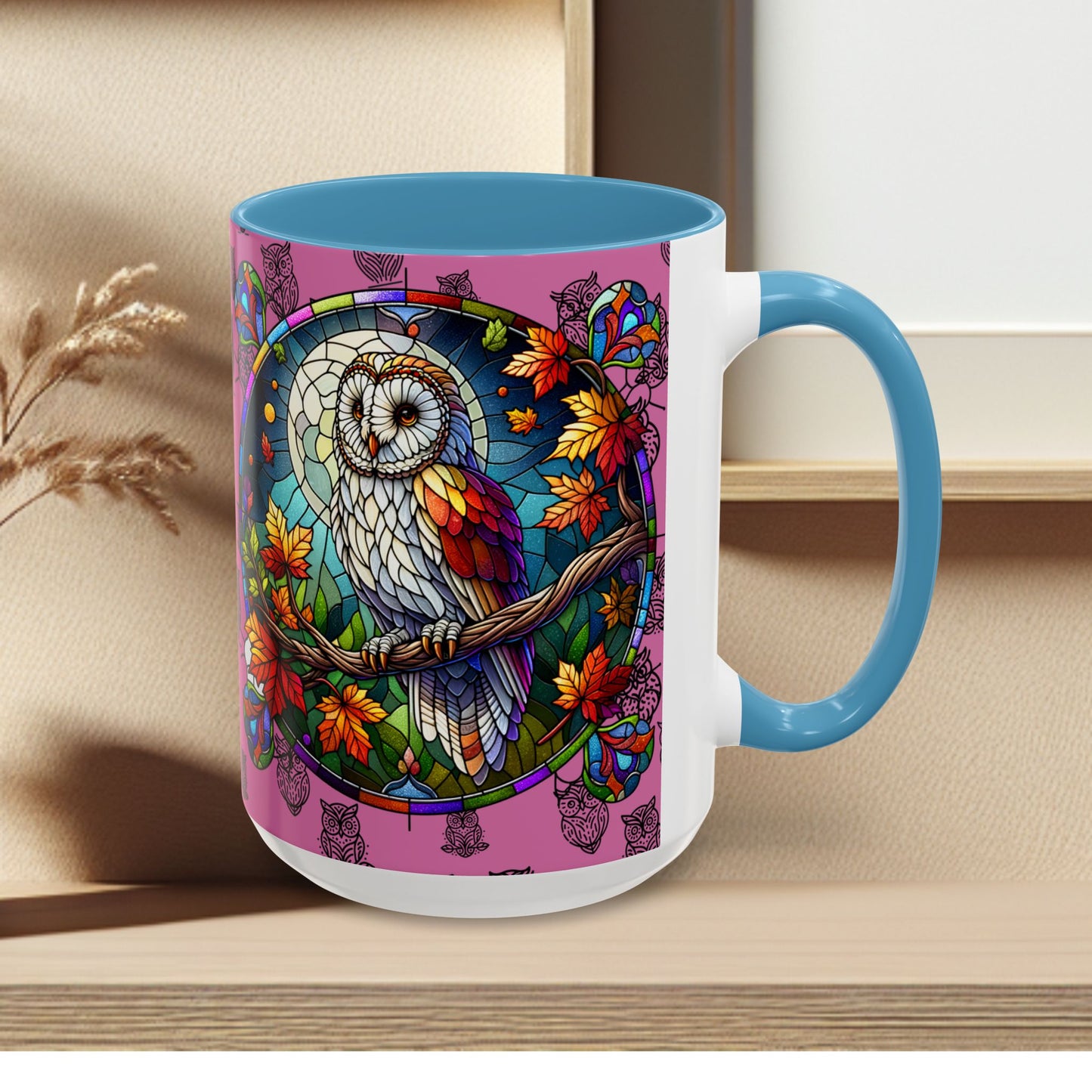 Coffee Mug -Colorful Stain Glass Owl Design
