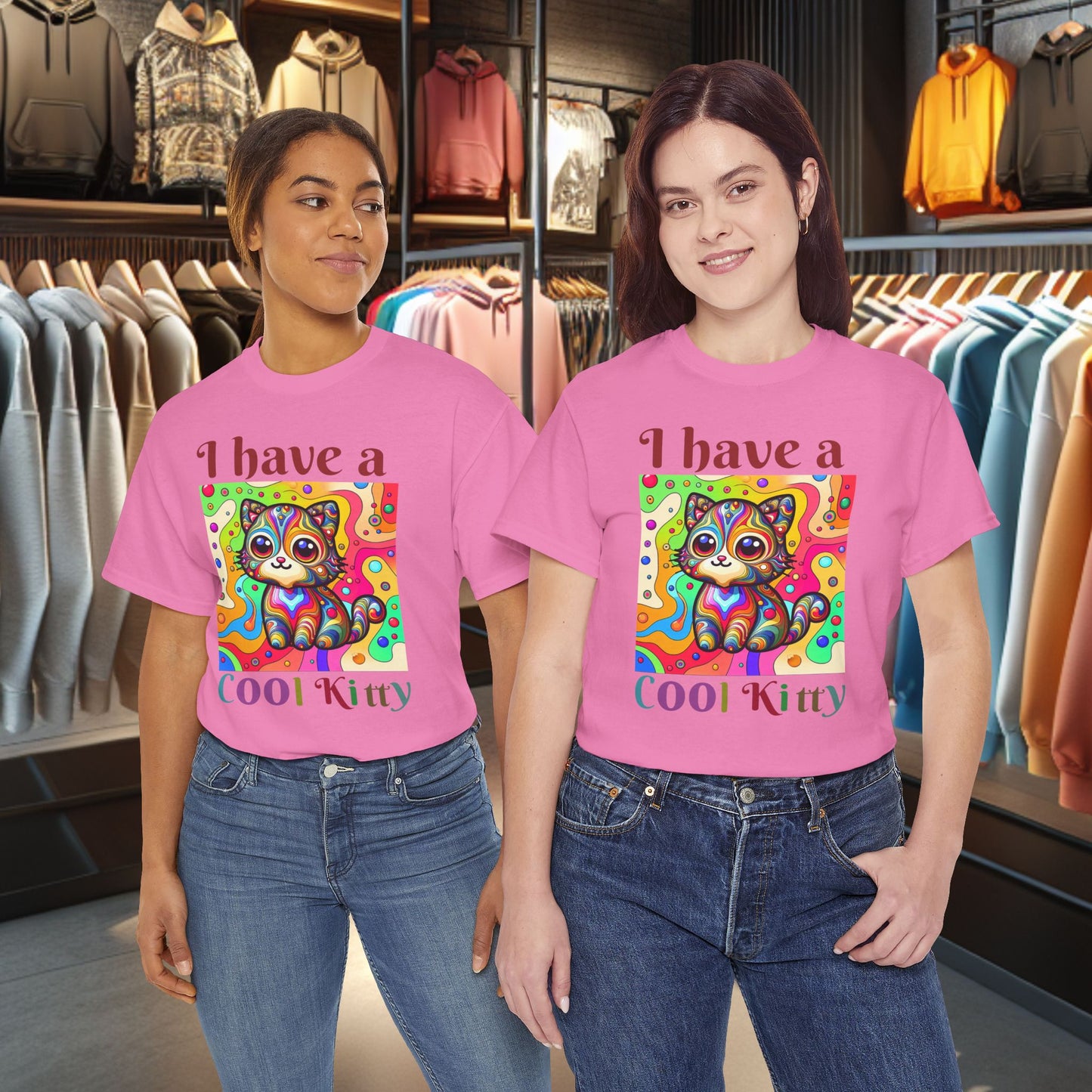 Cool Kitty Heavy Cotton Tee | Cat Lover Gift | Colorful Fun Shirt | Cute Animal Apparel | Perfect for Birthdays & Pet Lovers