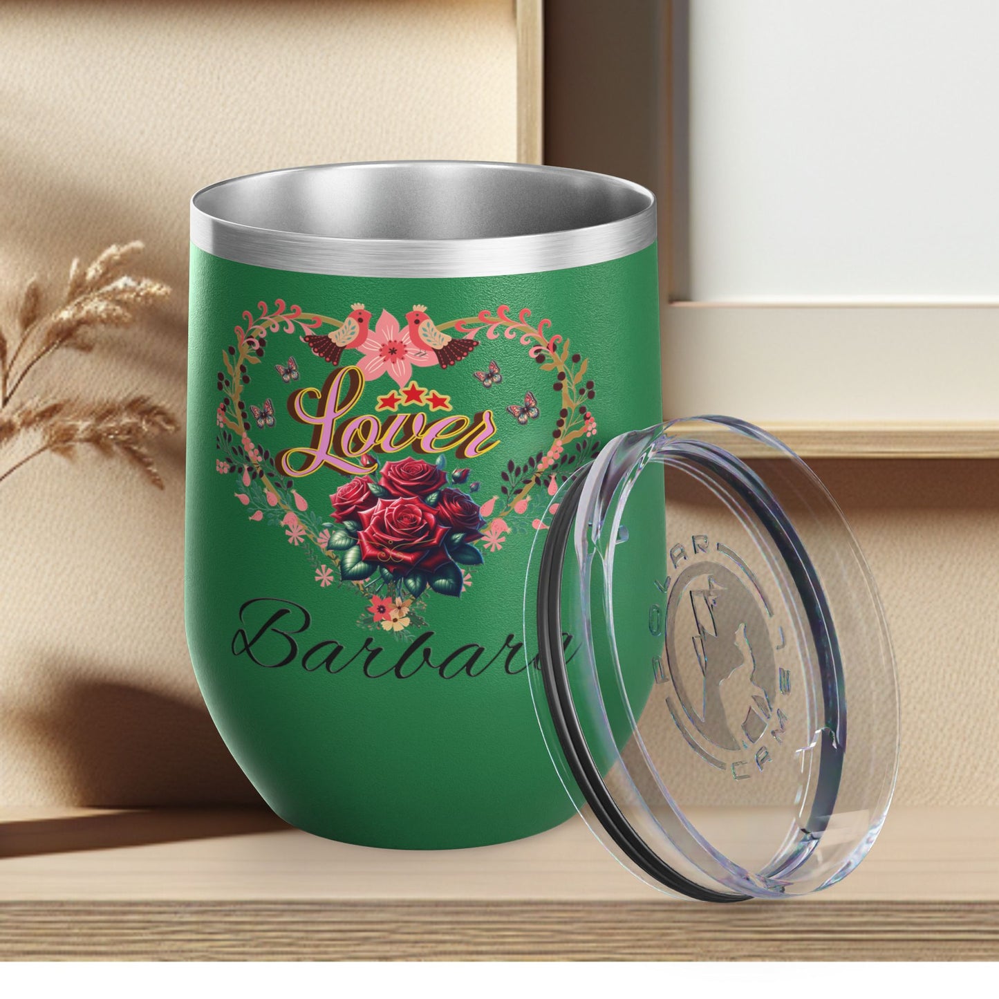 Personalized Lover's Floral Heart Wine Tumbler, 12oz