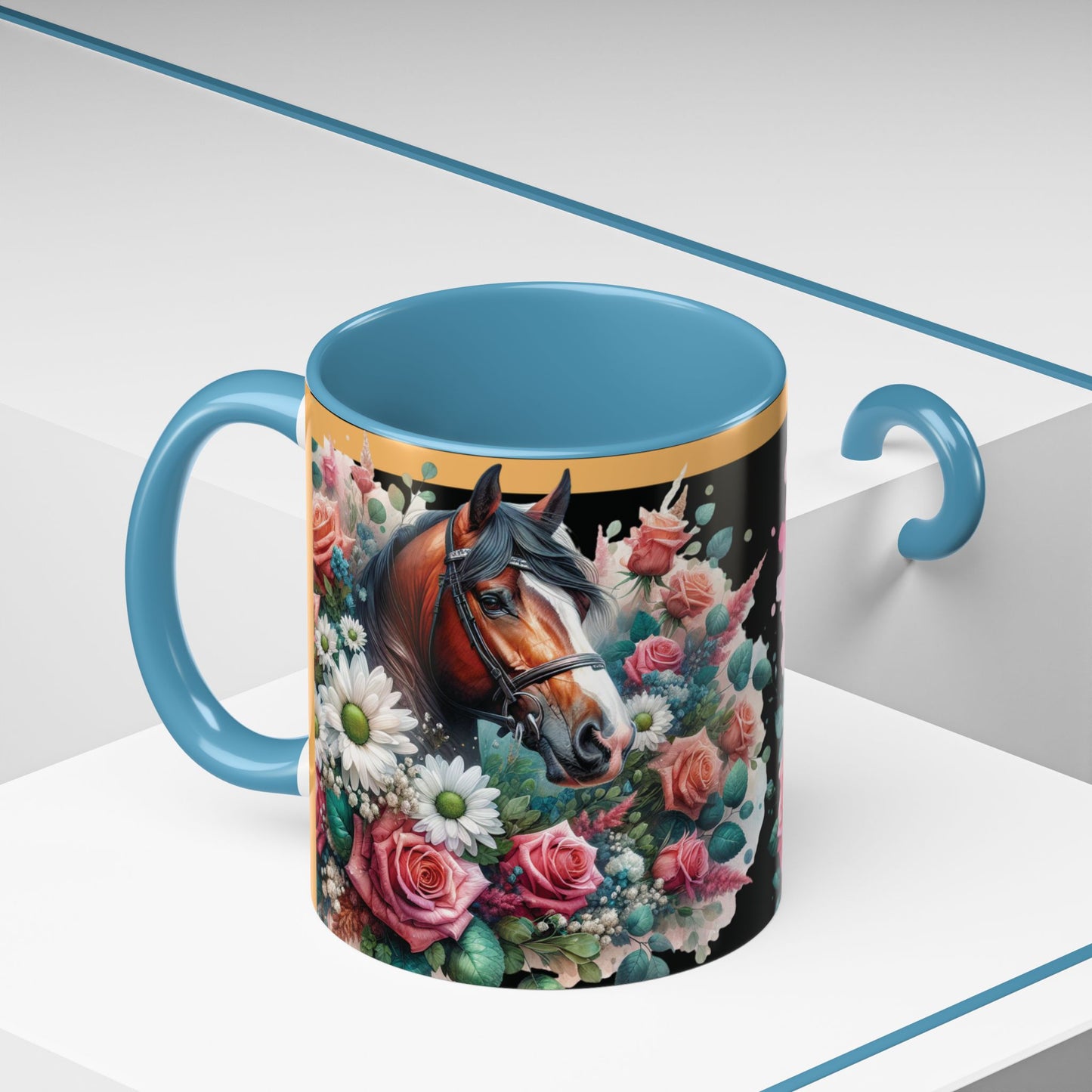 Coffee Mug Horses in Flowers 11oz 15oz