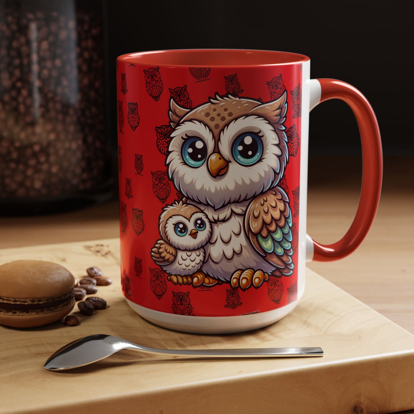 Red Coffee Mug - Owl Family - Colorful Inspirational Owl Design