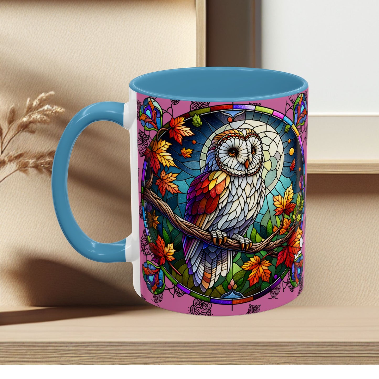 Coffee Mug -Colorful Stain Glass Owl Design