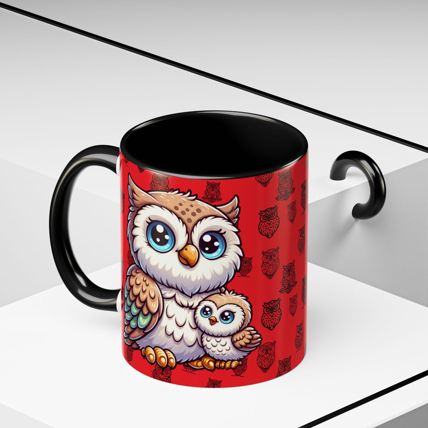 Red Coffee Mug - Owl Family - Colorful Inspirational Owl Design