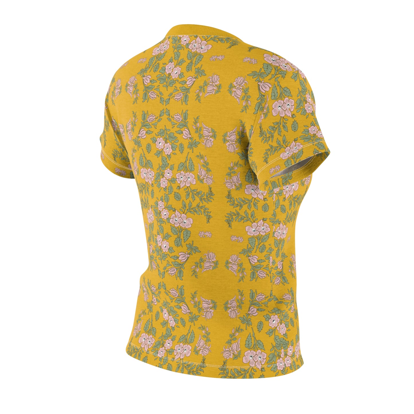 Women's Tee - Yellow with a pink floral print