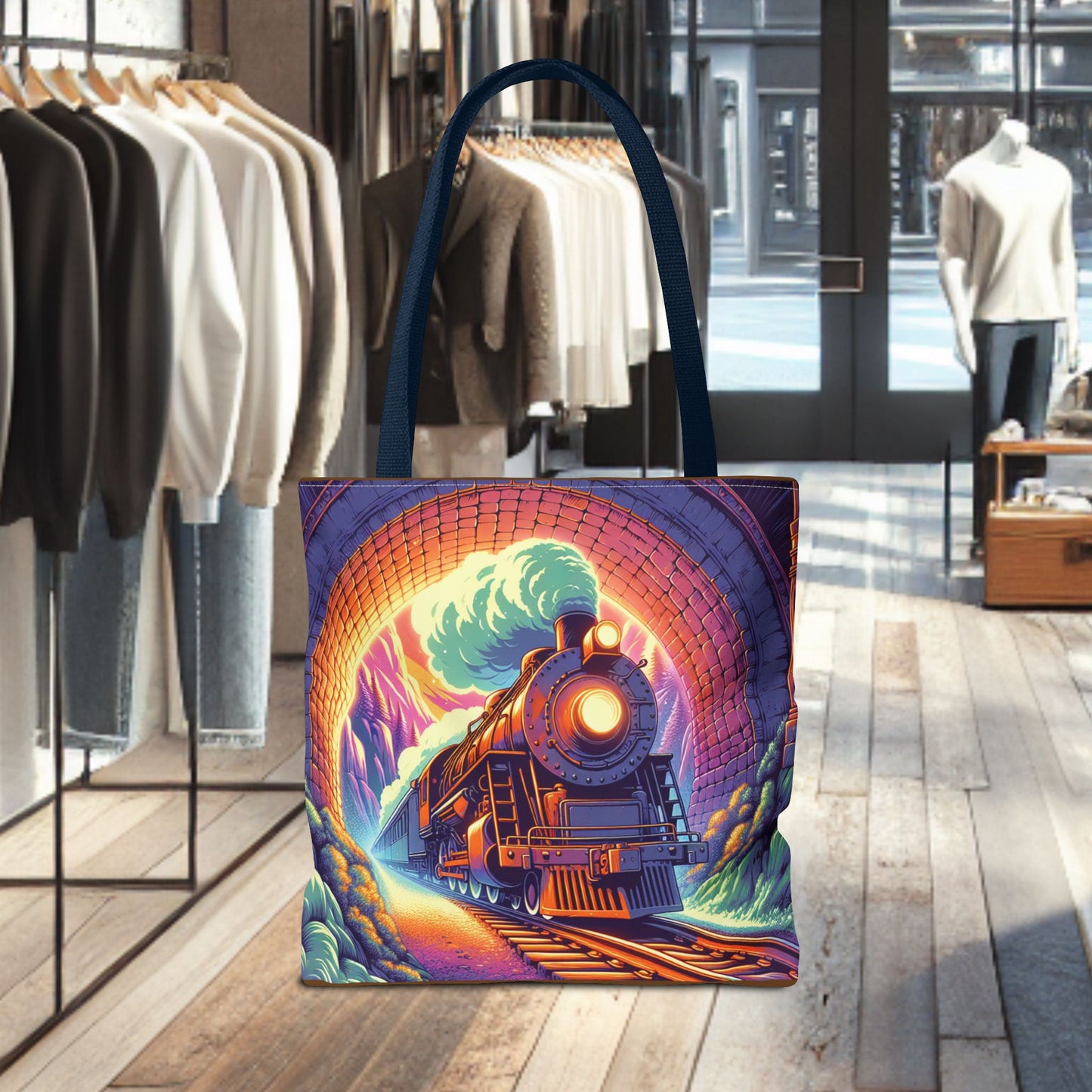 Steam Locomotive Tote Bag (AOP)- Vintage Train Tunnel Design