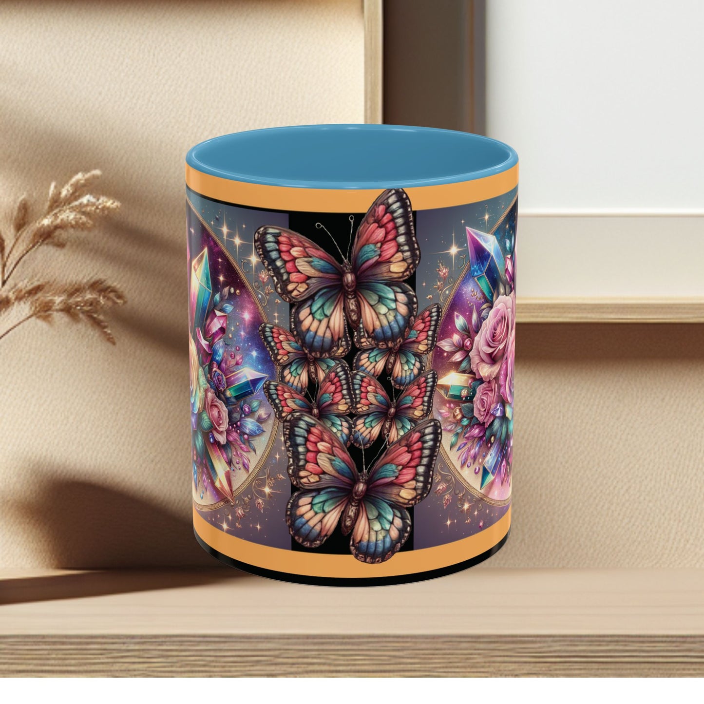 Coffee Mug Butterflys and Flowers