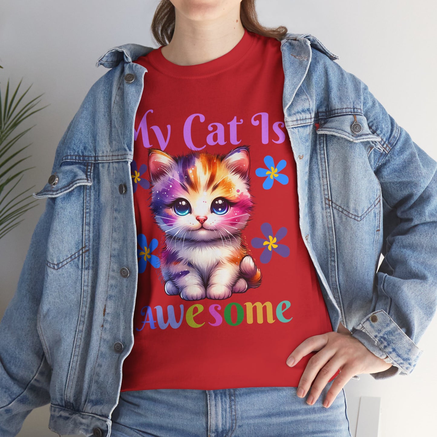 Awesome Cat Heavy Cotton Tee | Cat Lover Gift | Colorful Fun Shirt | Cute Animal Apparel | Perfect for Birthdays & Pet Lovers