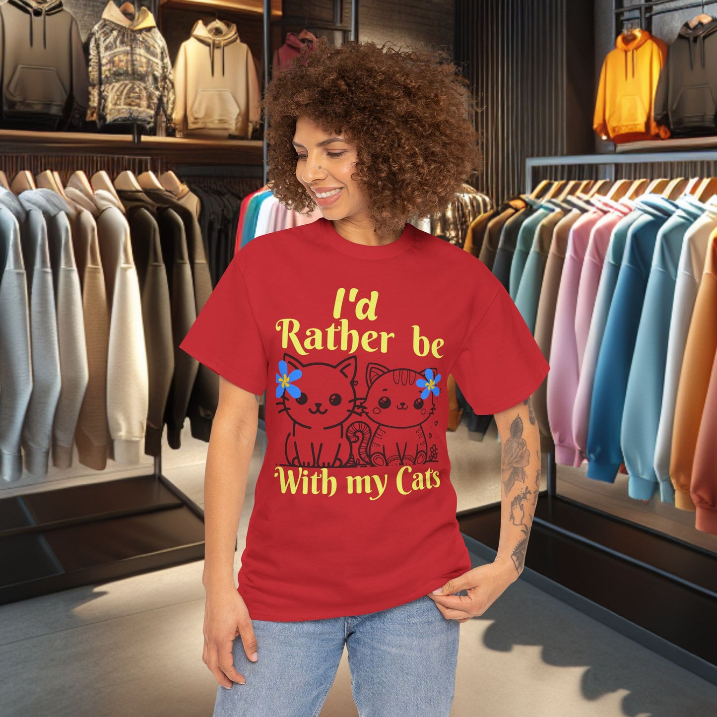 With my Cats Heavy Cotton Tee | Cat Lover Gift | Colorful Fun Shirt | Cute Animal Apparel | Perfect for Birthdays & Pet Lovers