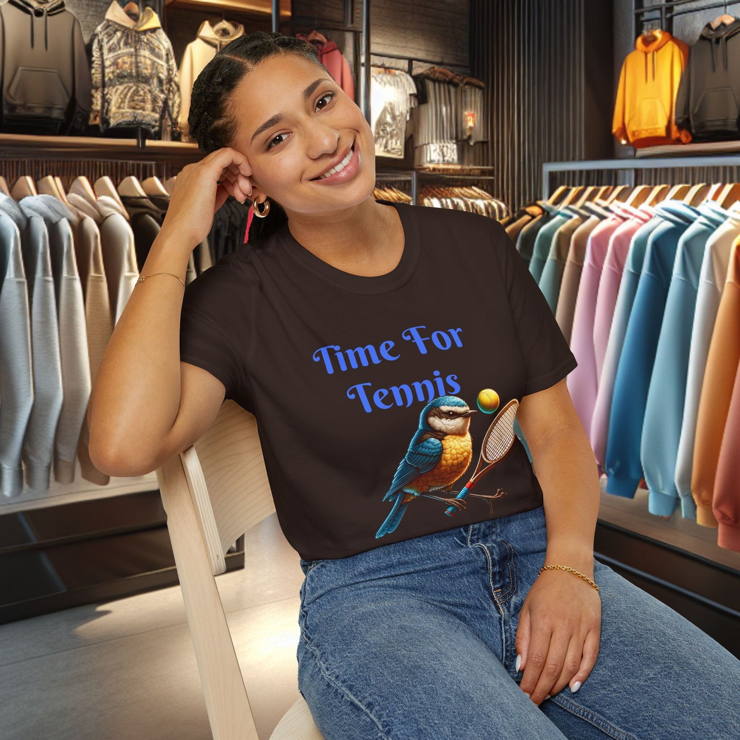 Blue Bird Playing Tennis Unisex T-Shirt - Time ForTennis