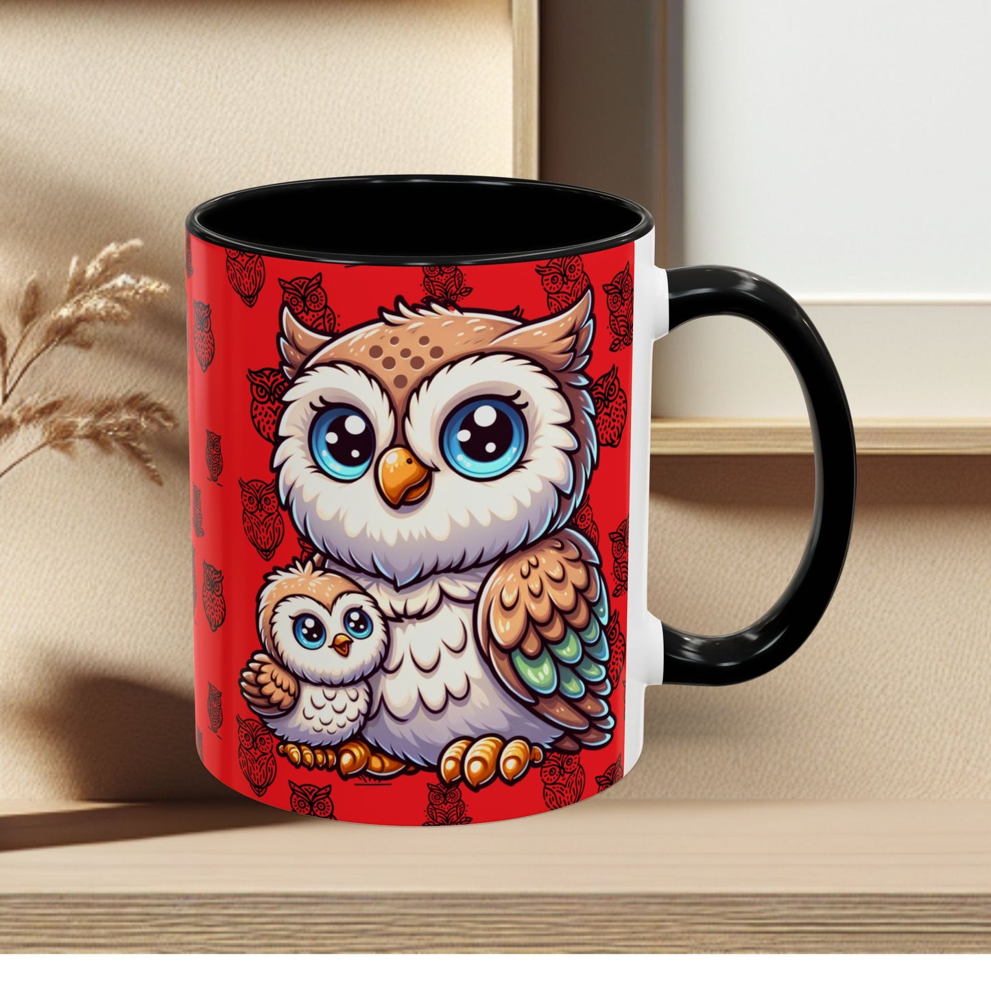 Red Coffee Mug - Owl Family - Colorful Inspirational Owl Design
