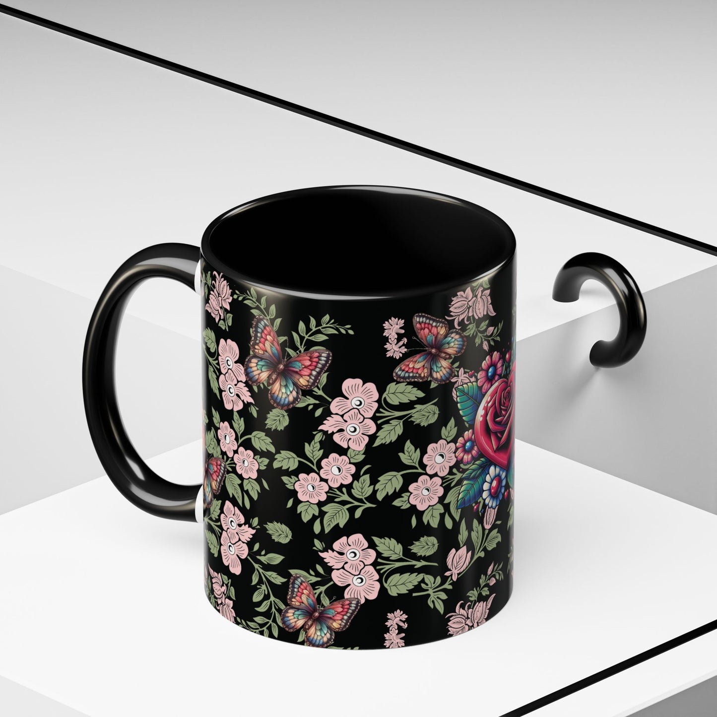 Floral Coffee Mug Black