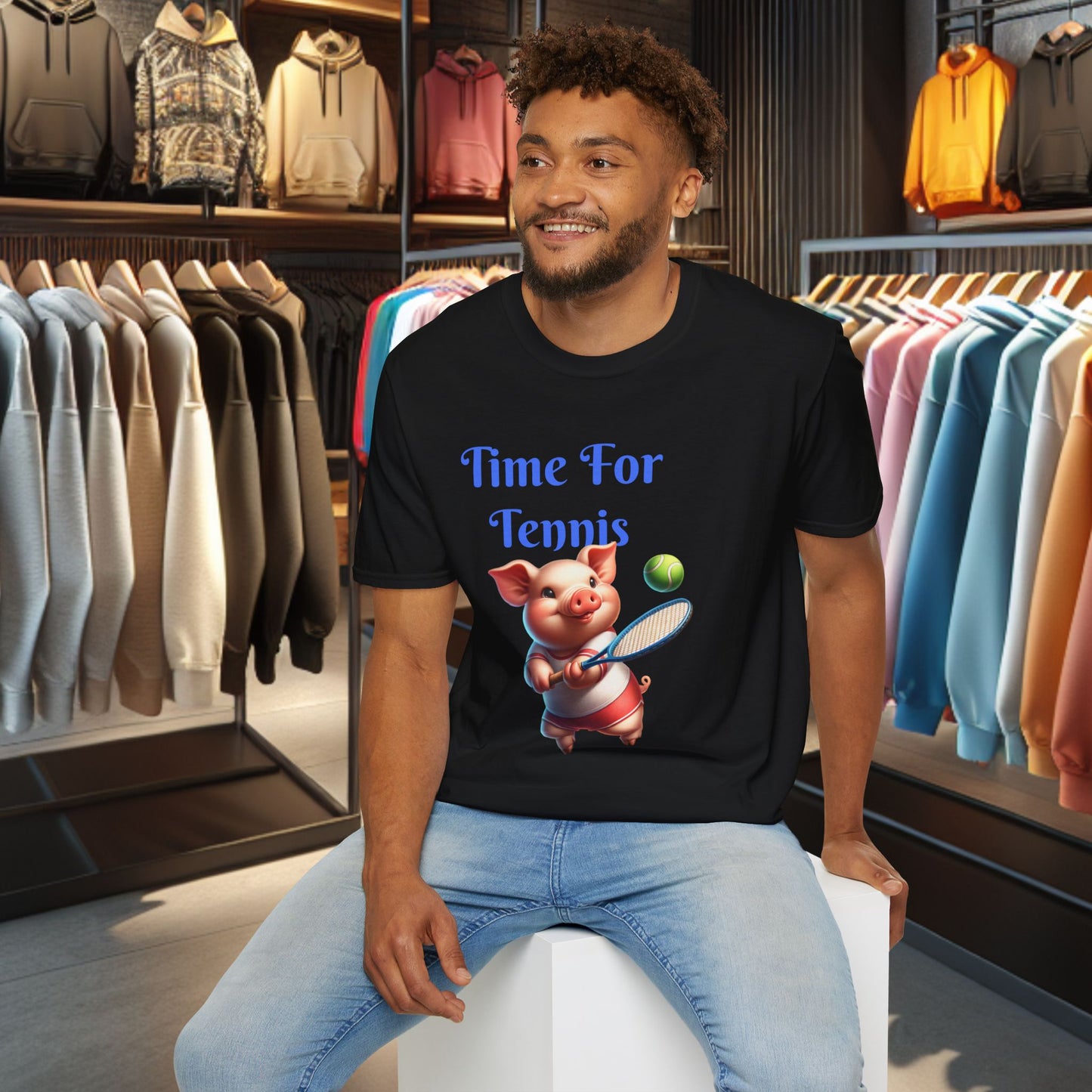 Pig Playing Tennis Unisex T-Shirt - Time For Tennis