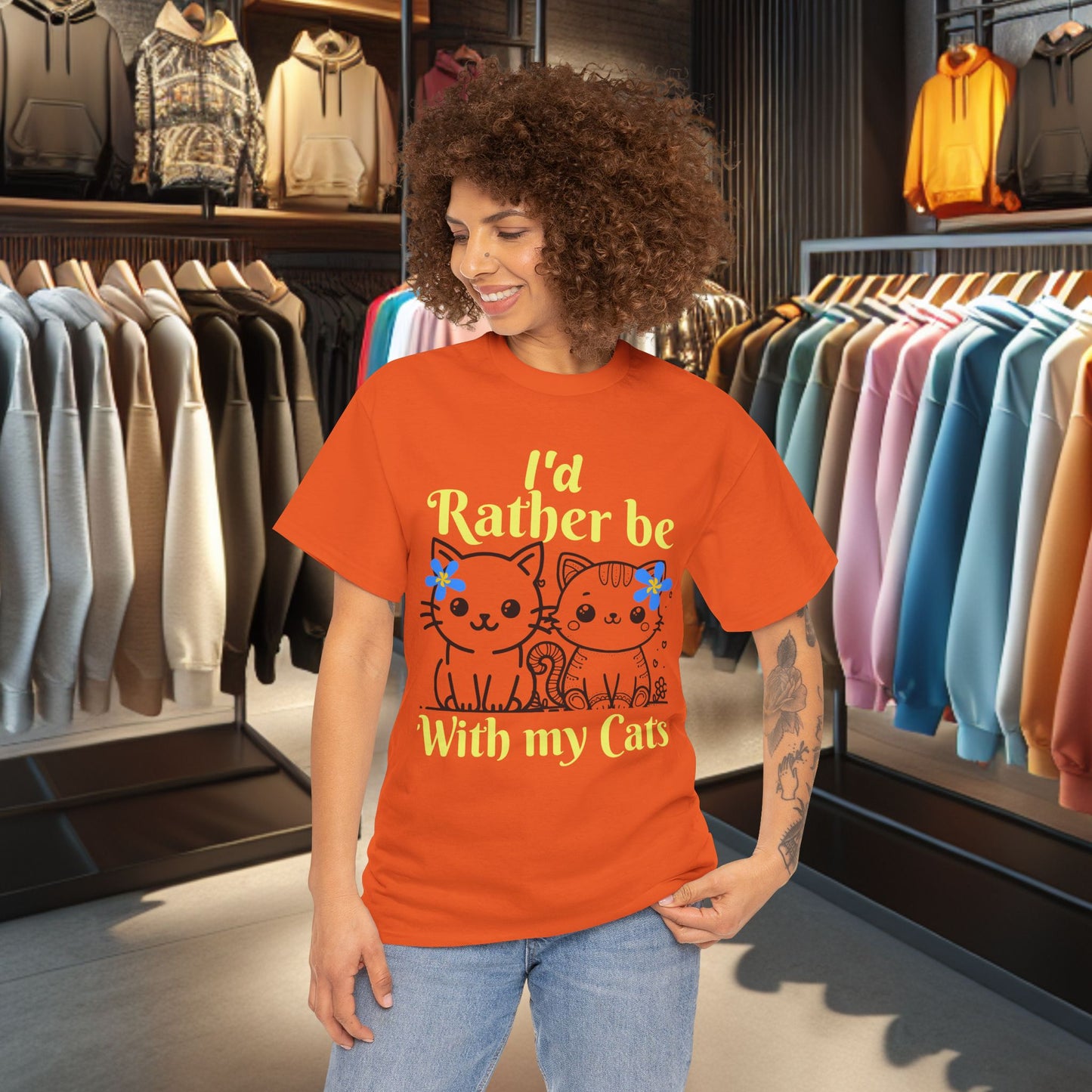 With my Cats Heavy Cotton Tee | Cat Lover Gift | Colorful Fun Shirt | Cute Animal Apparel | Perfect for Birthdays & Pet Lovers