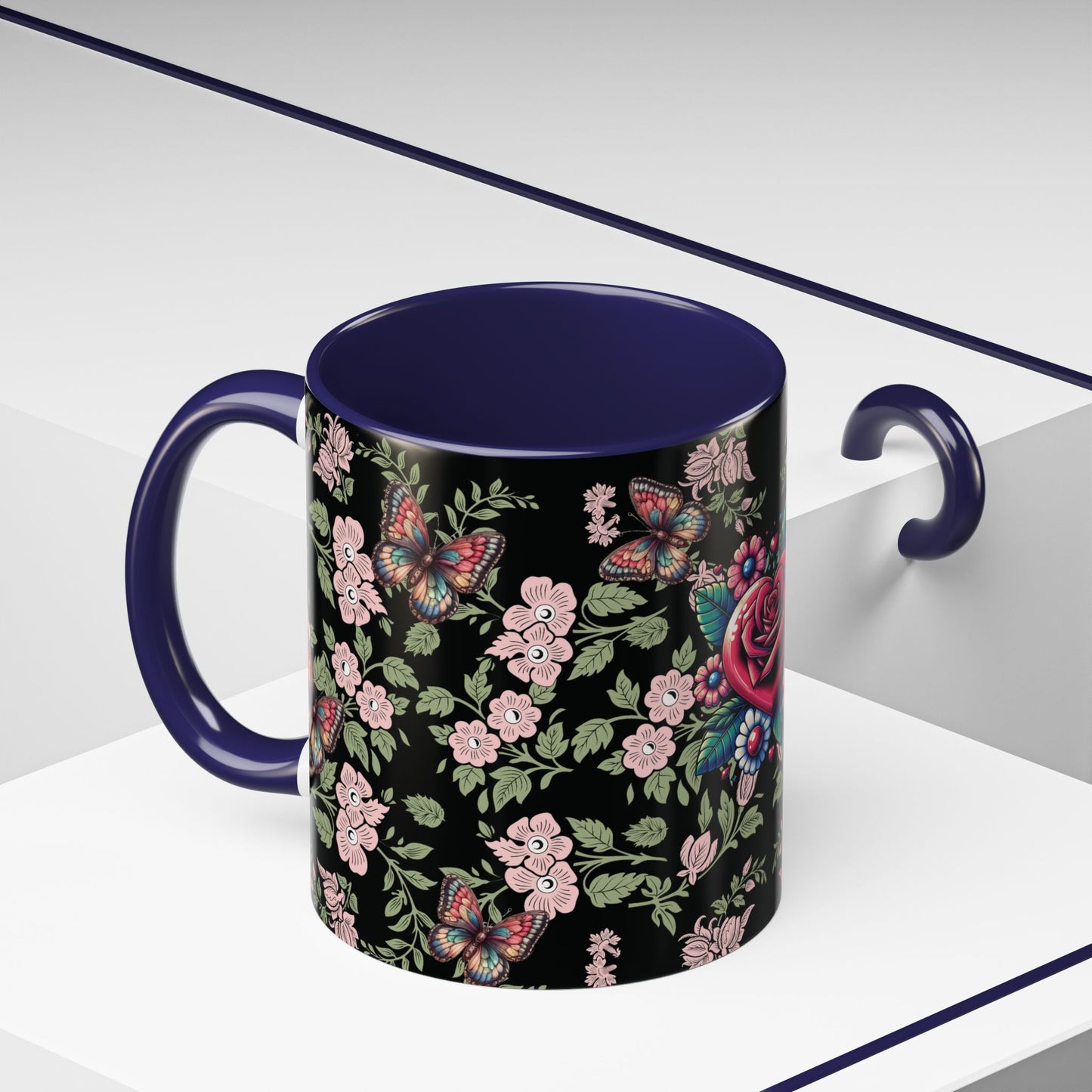 Floral Coffee Mug Black