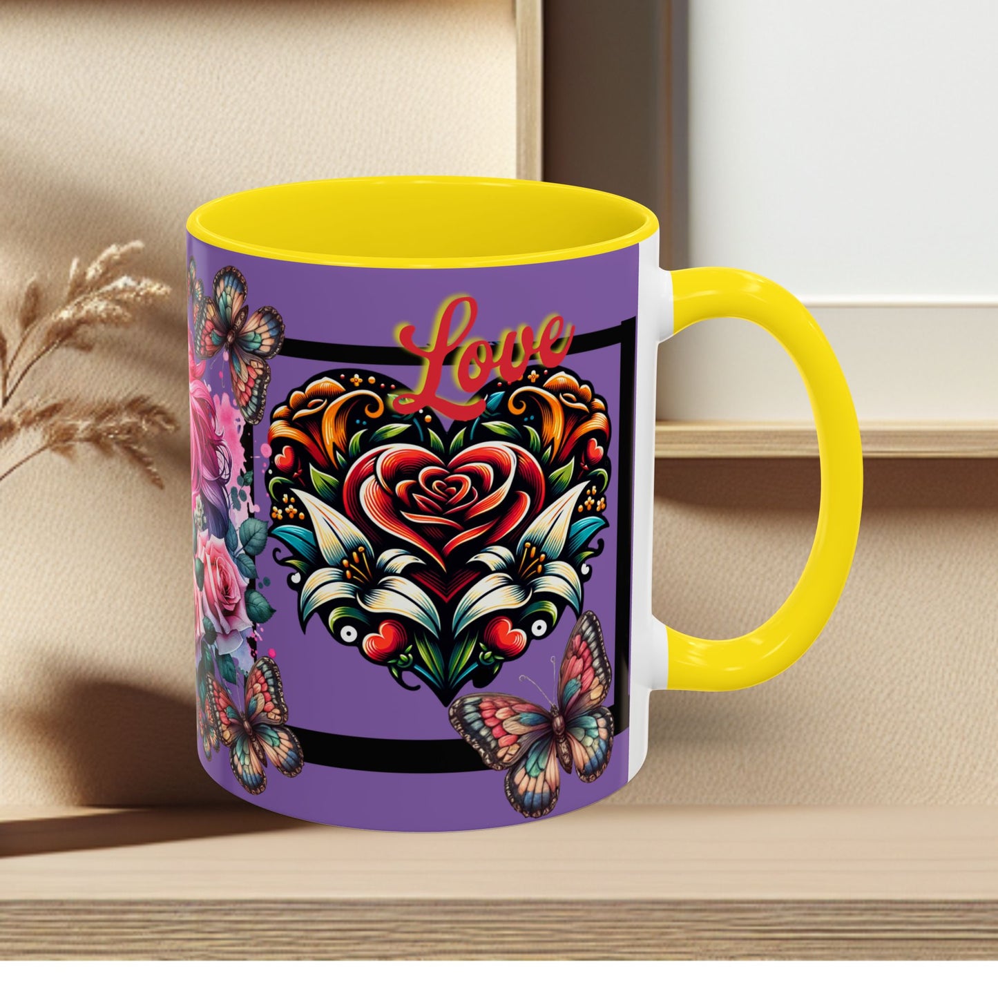 Love Coffee Mug - Vibrant Heart & Horse- Design, 11oz & 15oz