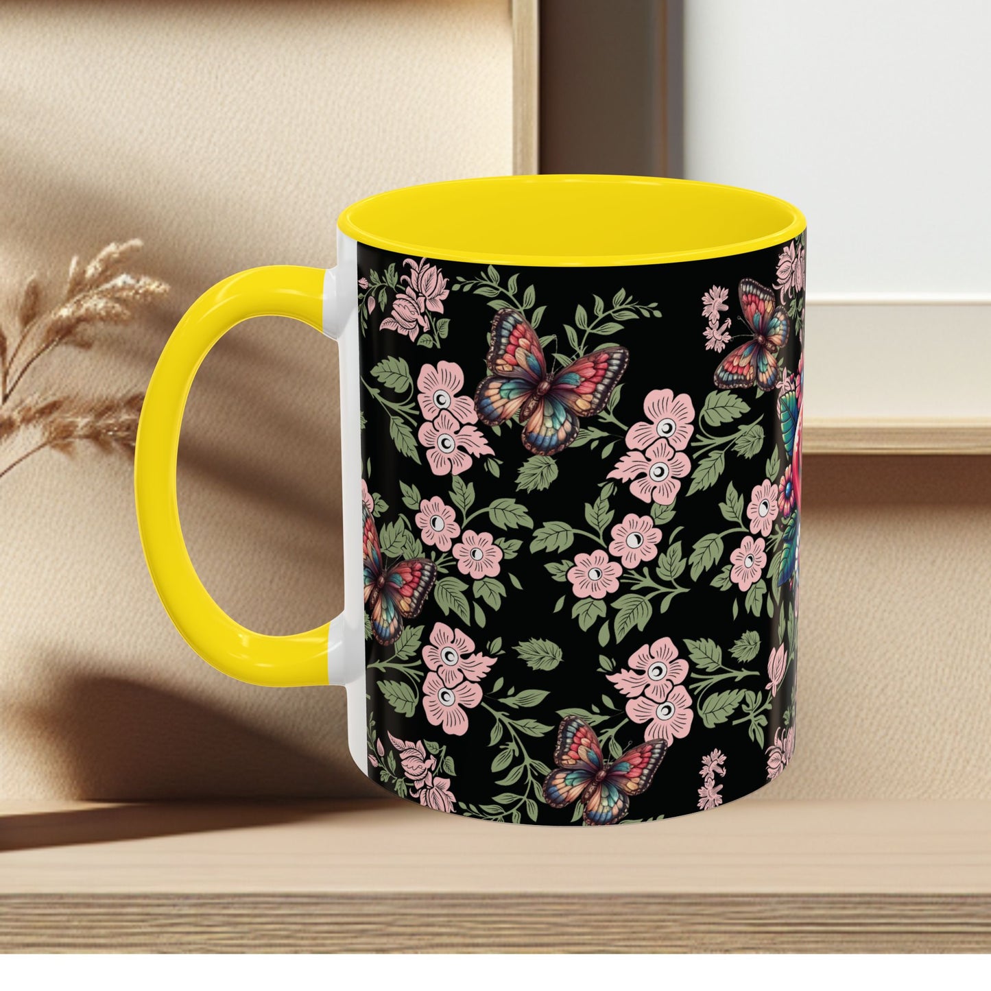 Floral Coffee Mug Black