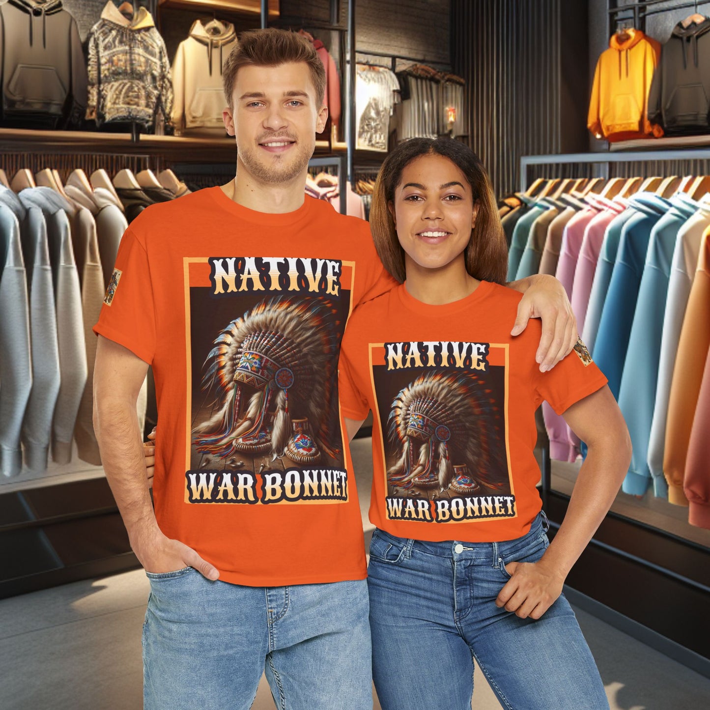 Unisex Cotton Tee - Native War Bonnet -Heavy Cotton Tee-