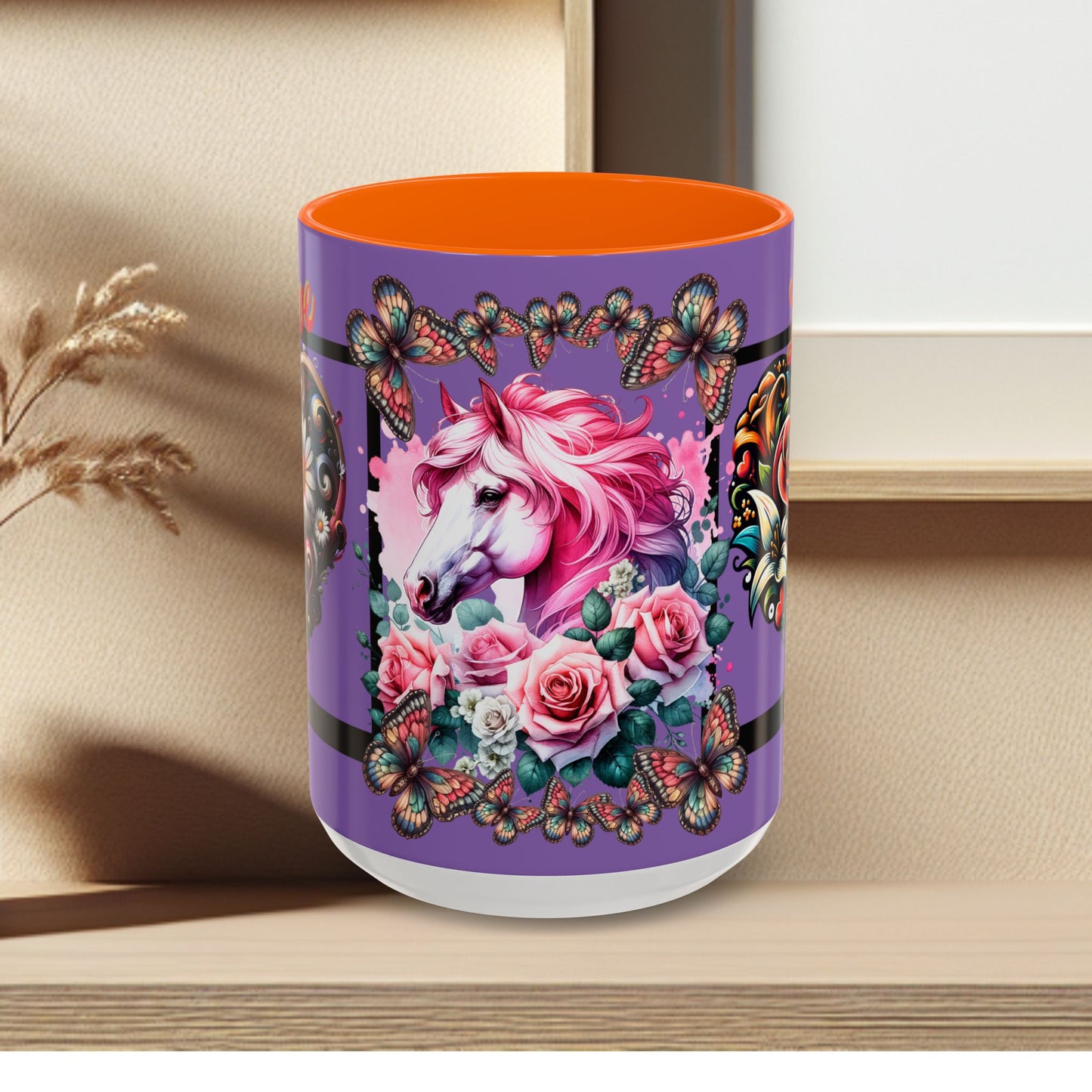Love Coffee Mug - Vibrant Heart & Horse- Design, 11oz & 15oz