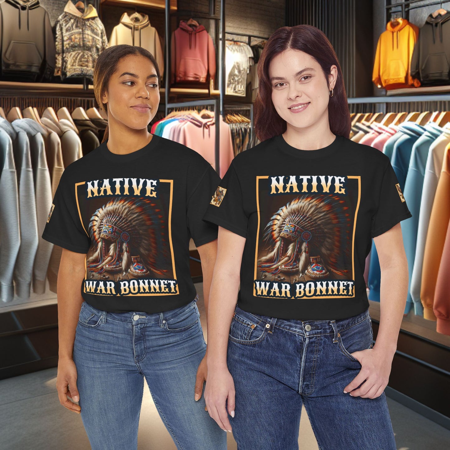 Unisex Cotton Tee - Native War Bonnet -Heavy Cotton Tee-