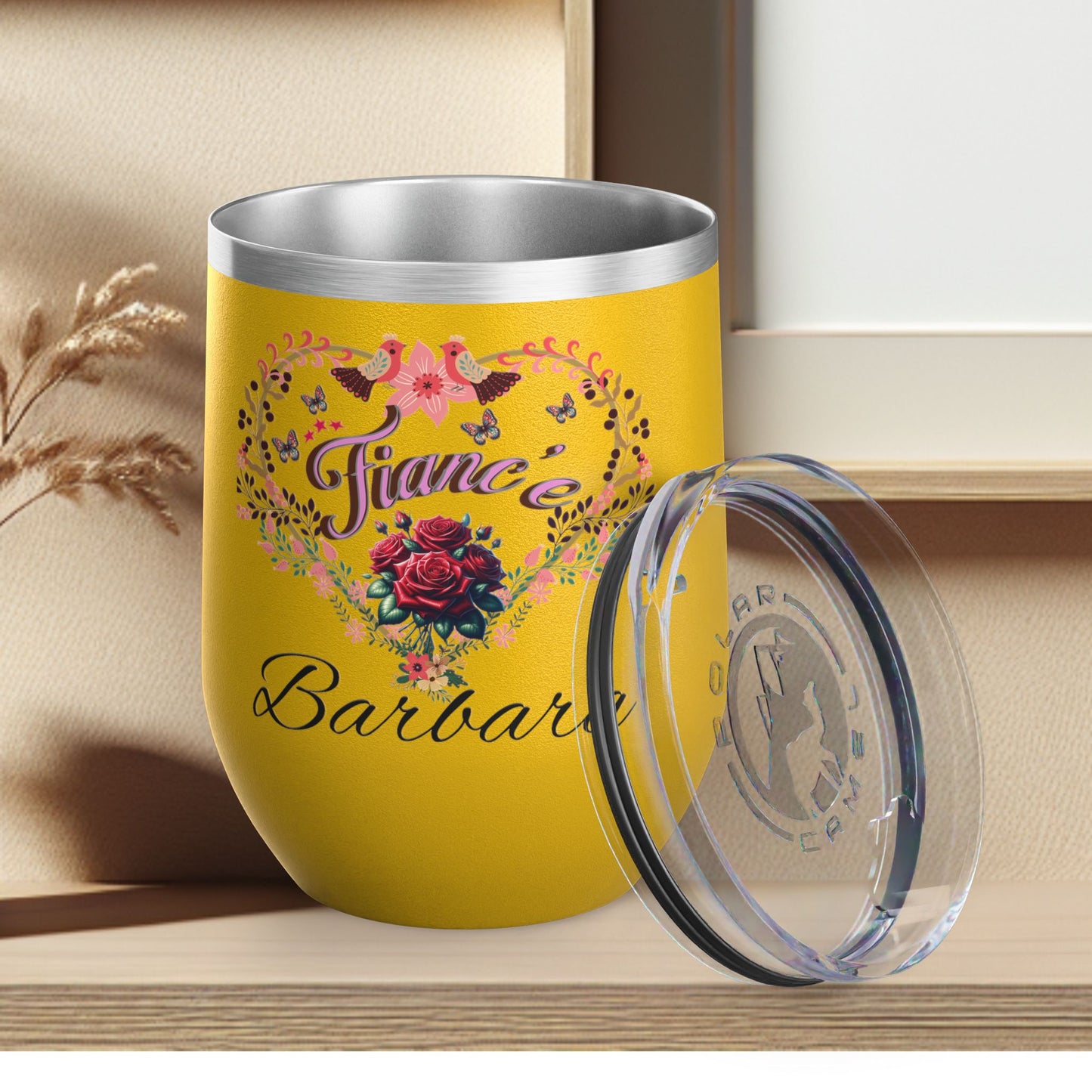 Personalized Fiancé’s Wine Tumbler - 12oz Floral Heart Design