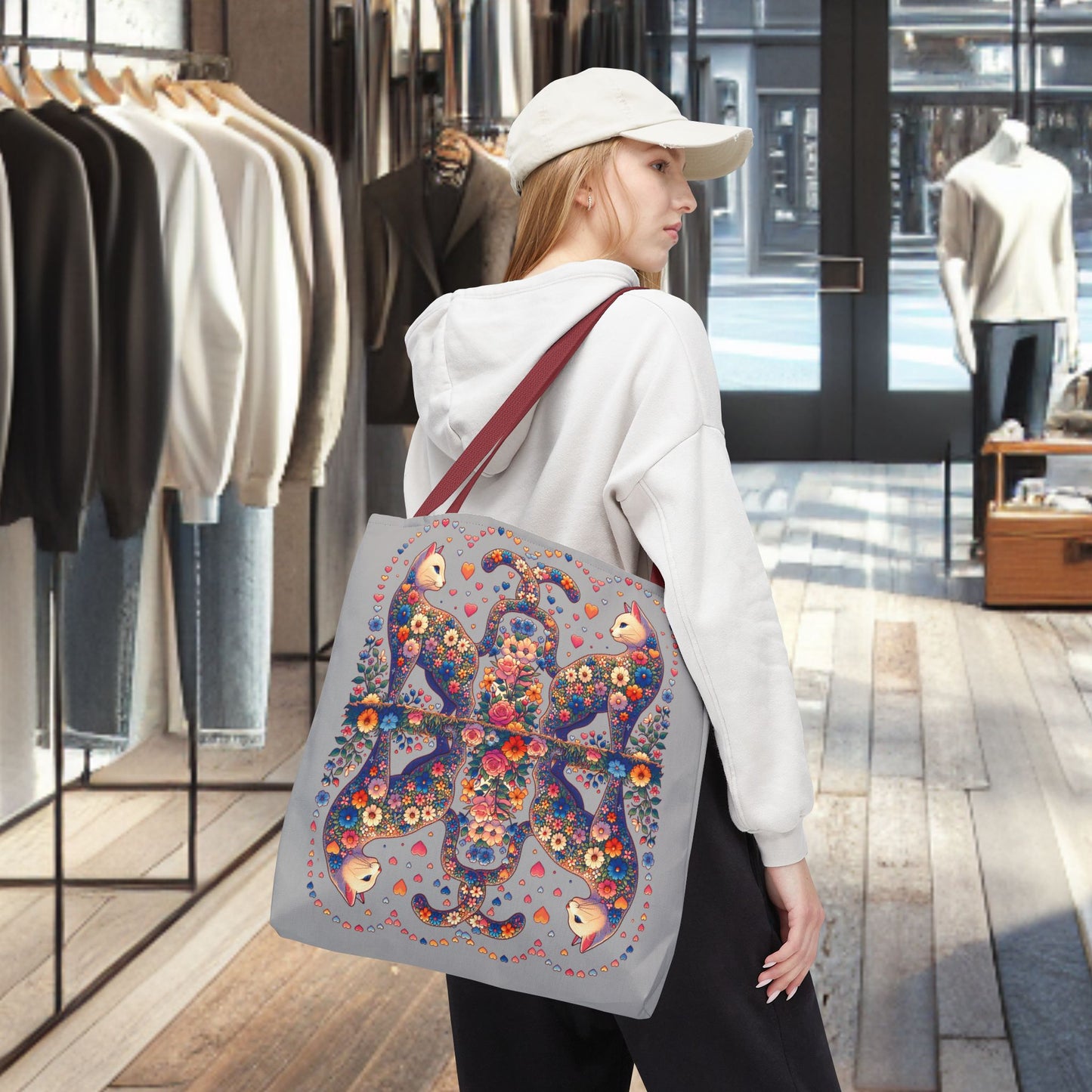 Mosaic Loving Cat Light Gray Tote Bag (AOP)