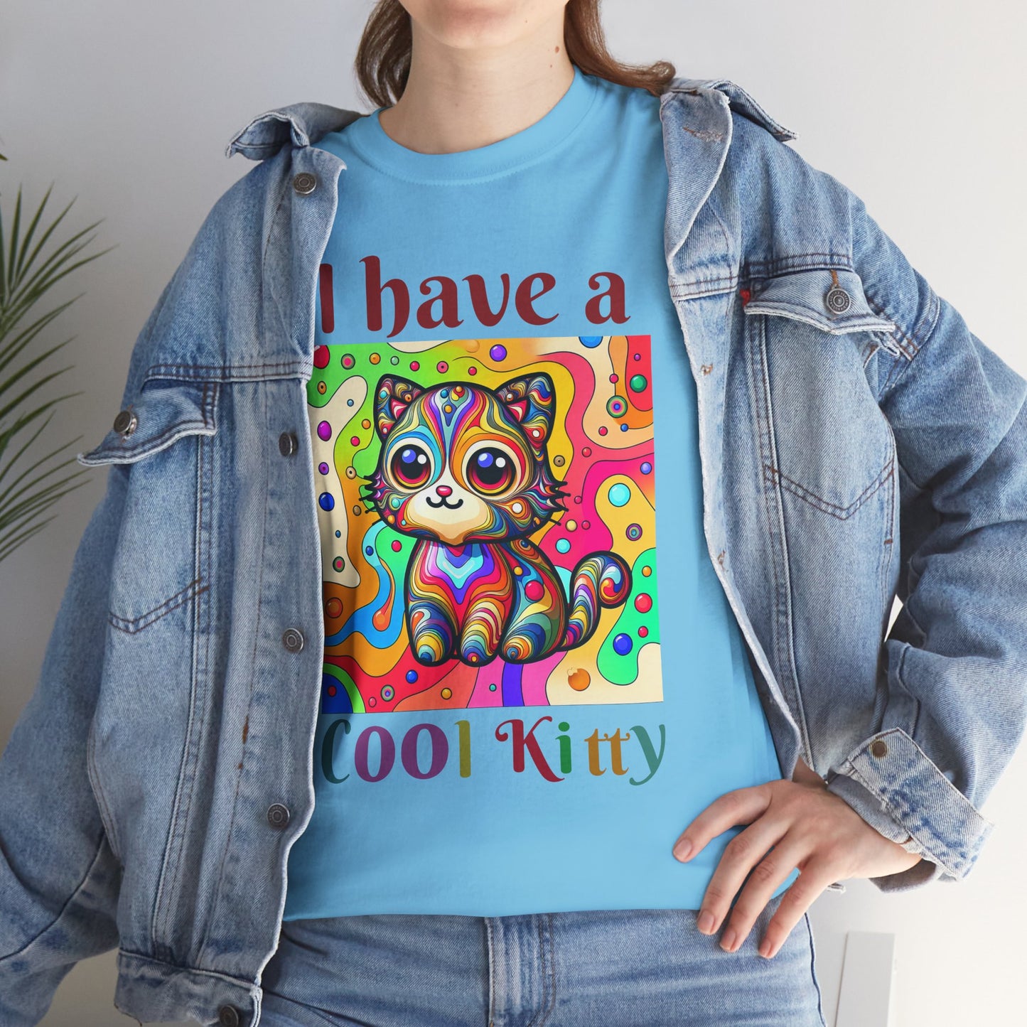 Cool Kitty Heavy Cotton Tee | Cat Lover Gift | Colorful Fun Shirt | Cute Animal Apparel | Perfect for Birthdays & Pet Lovers