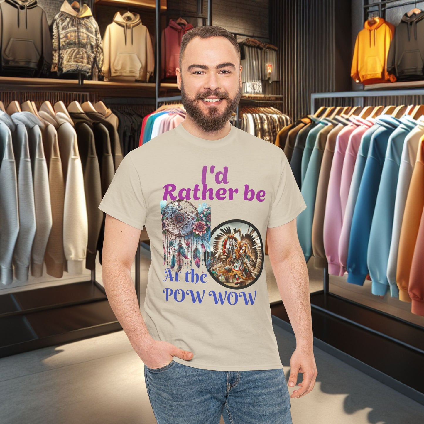 I'd Rather be at the POW-WOW- Heavy Cotton Tee