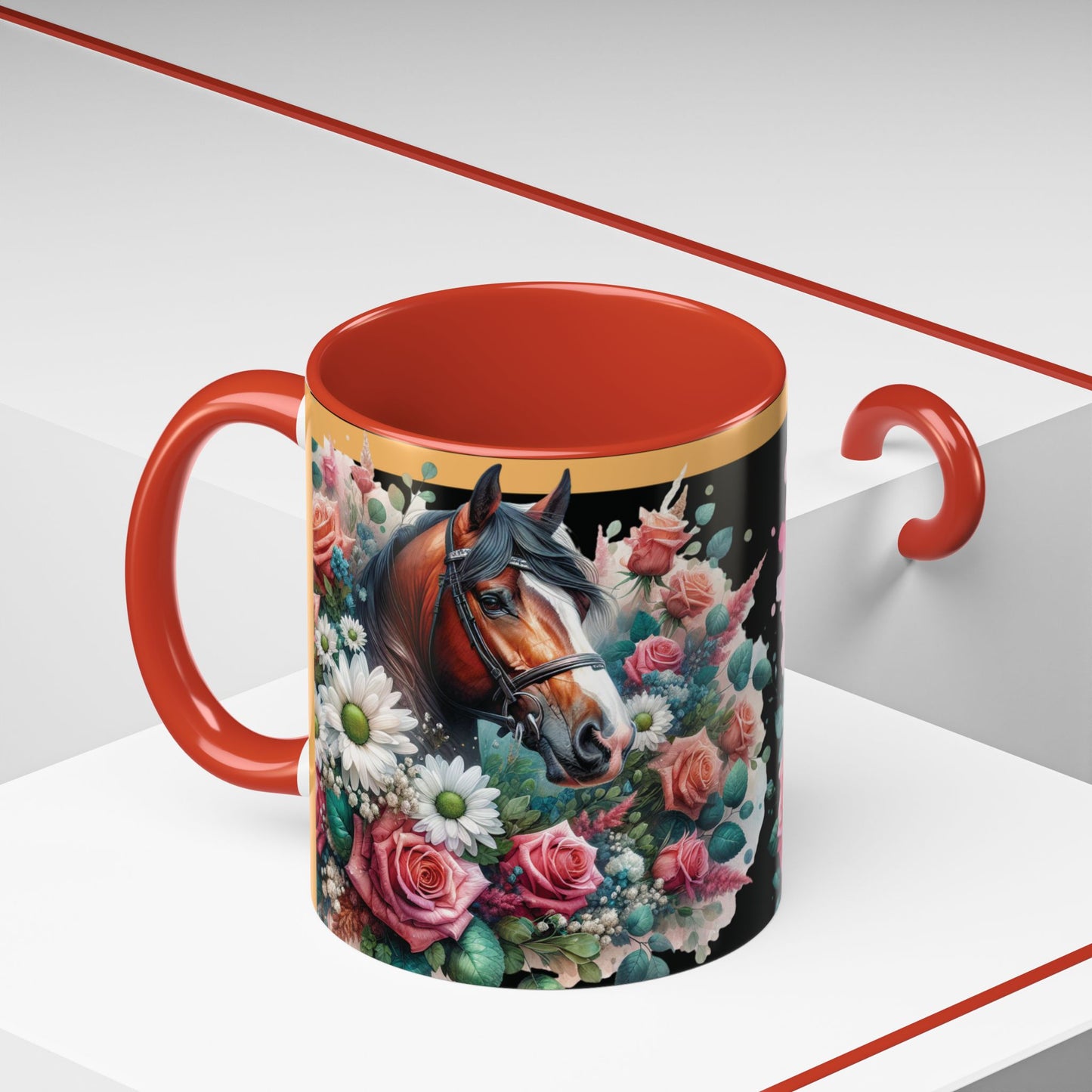 Coffee Mug Horses in Flowers 11oz 15oz