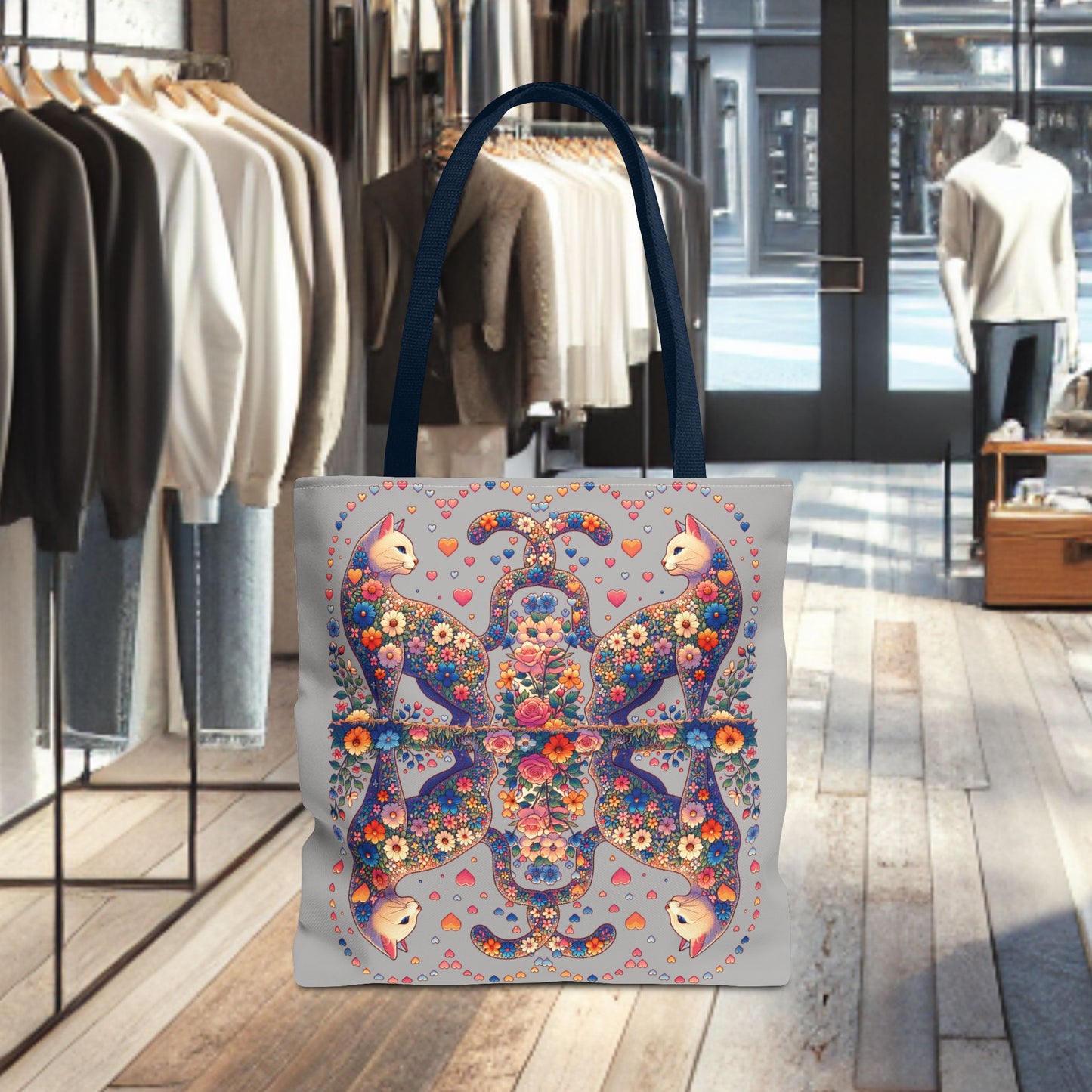 Mosaic Loving Cat Light Gray Tote Bag (AOP)