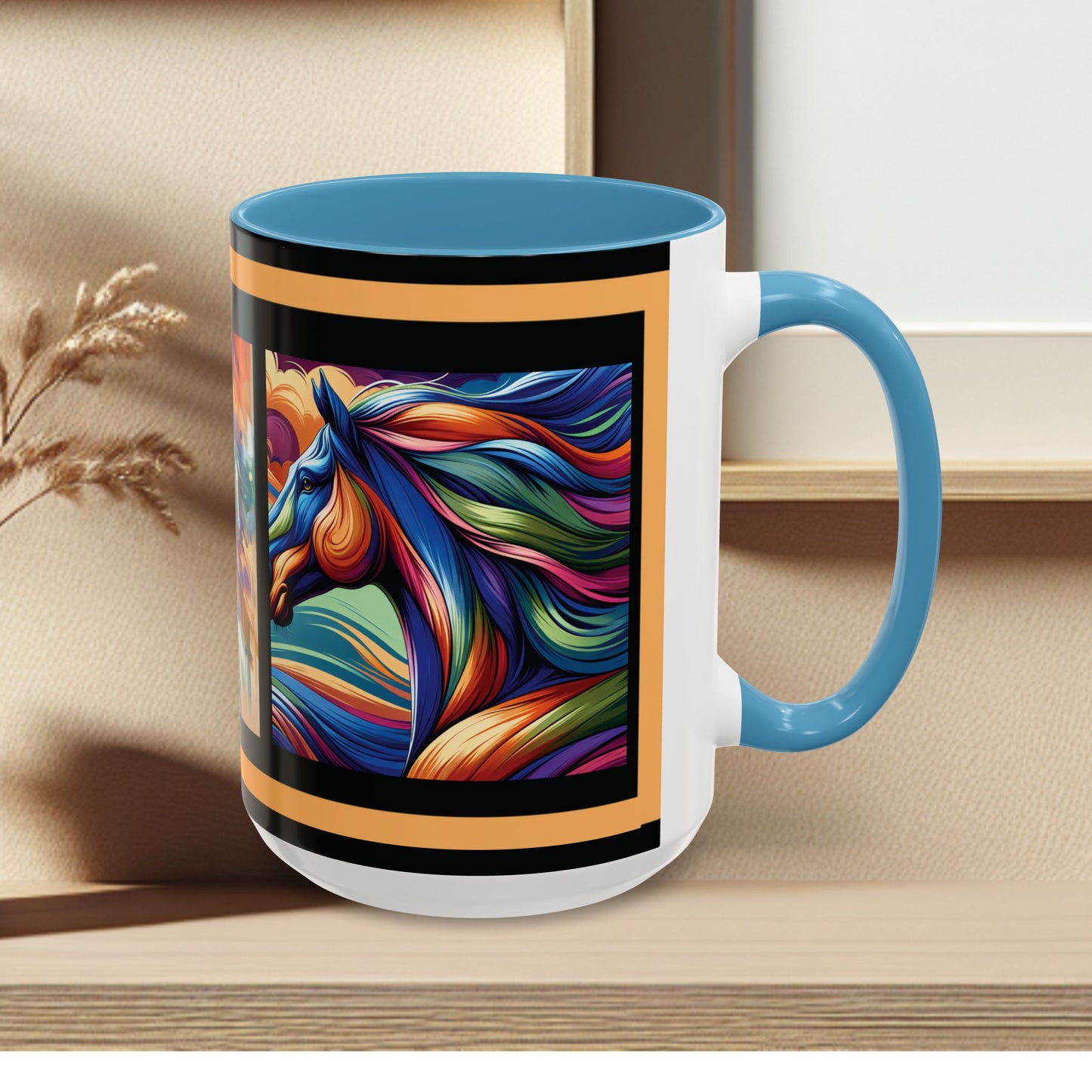 Mug Coffee Multi Color Horses 11oz 15oz