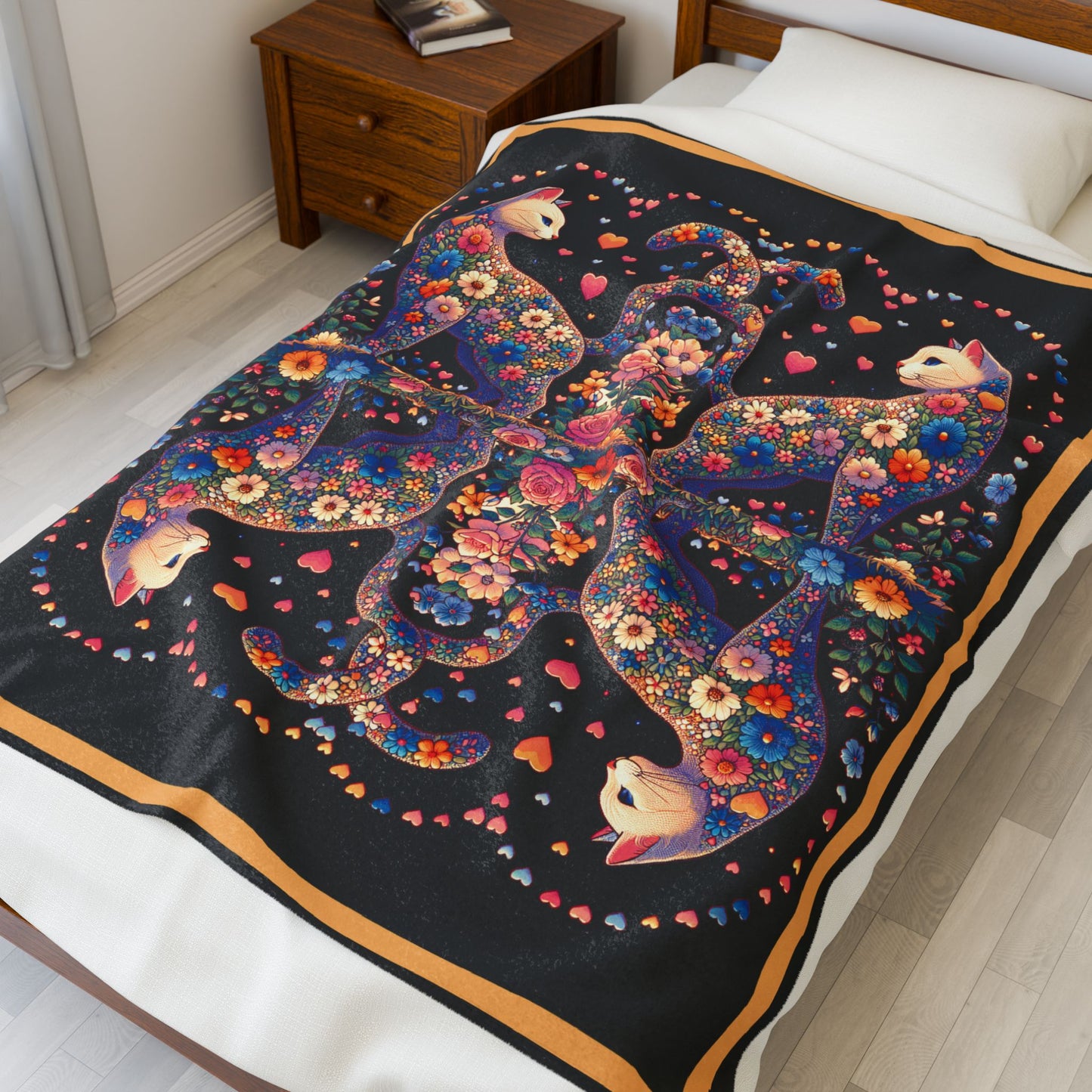 Loving Cat Black 50x60 Velveteen Plush Blanket