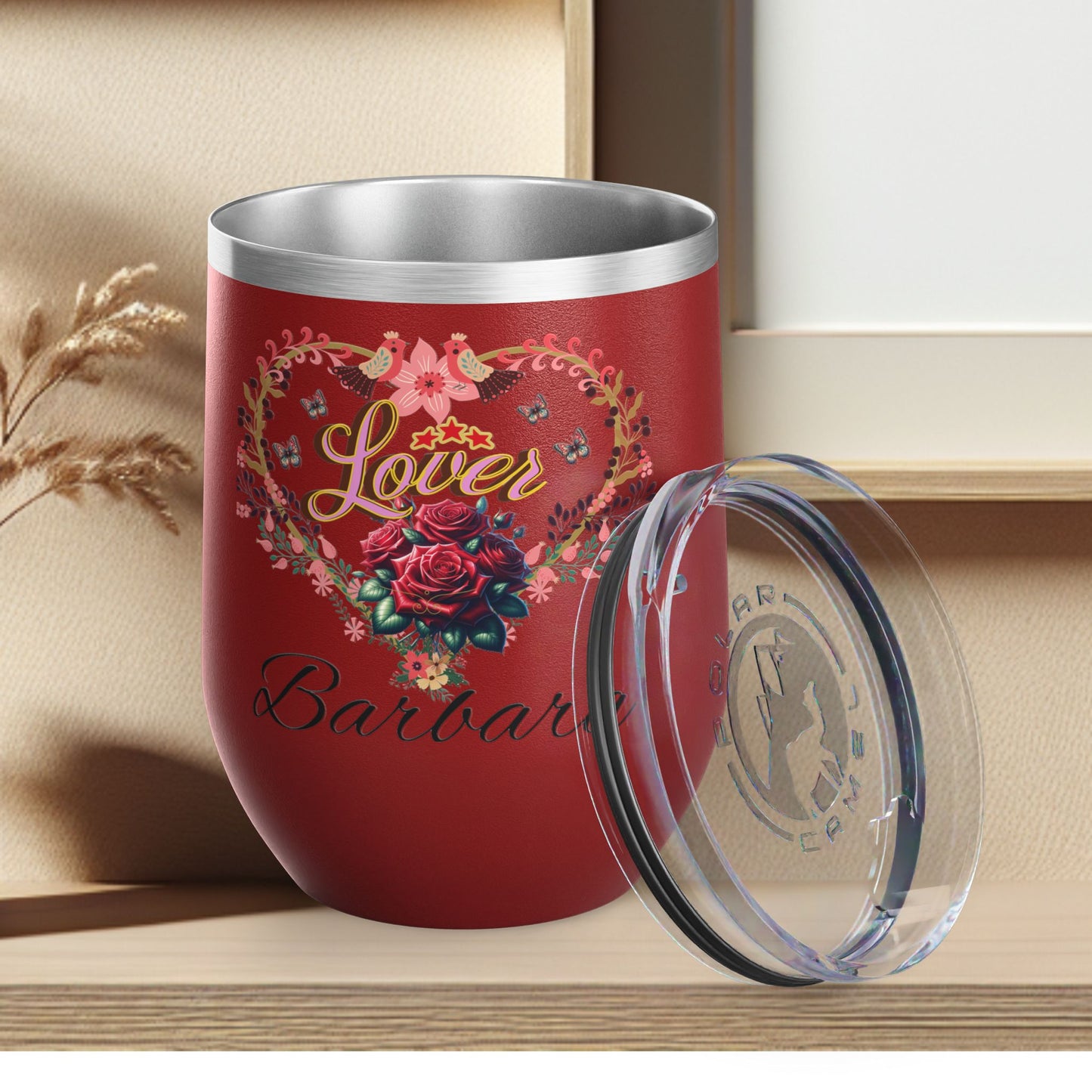 Personalized Lover's Floral Heart Wine Tumbler, 12oz