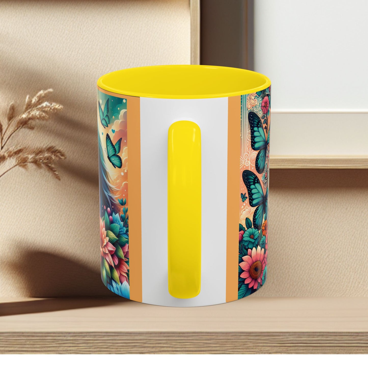 Coffee Mug Horses, Flowers, and Butterflies Mug