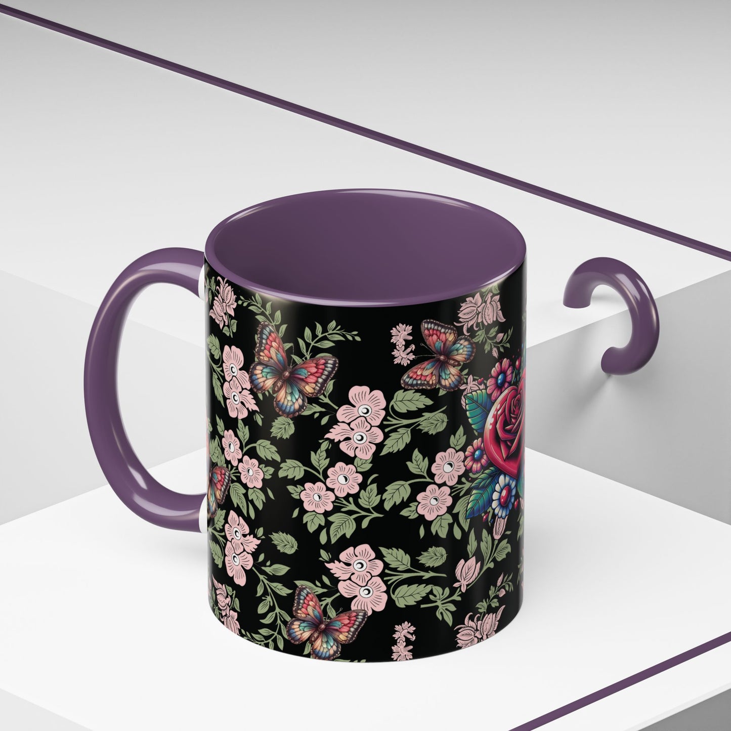 Floral Coffee Mug Black