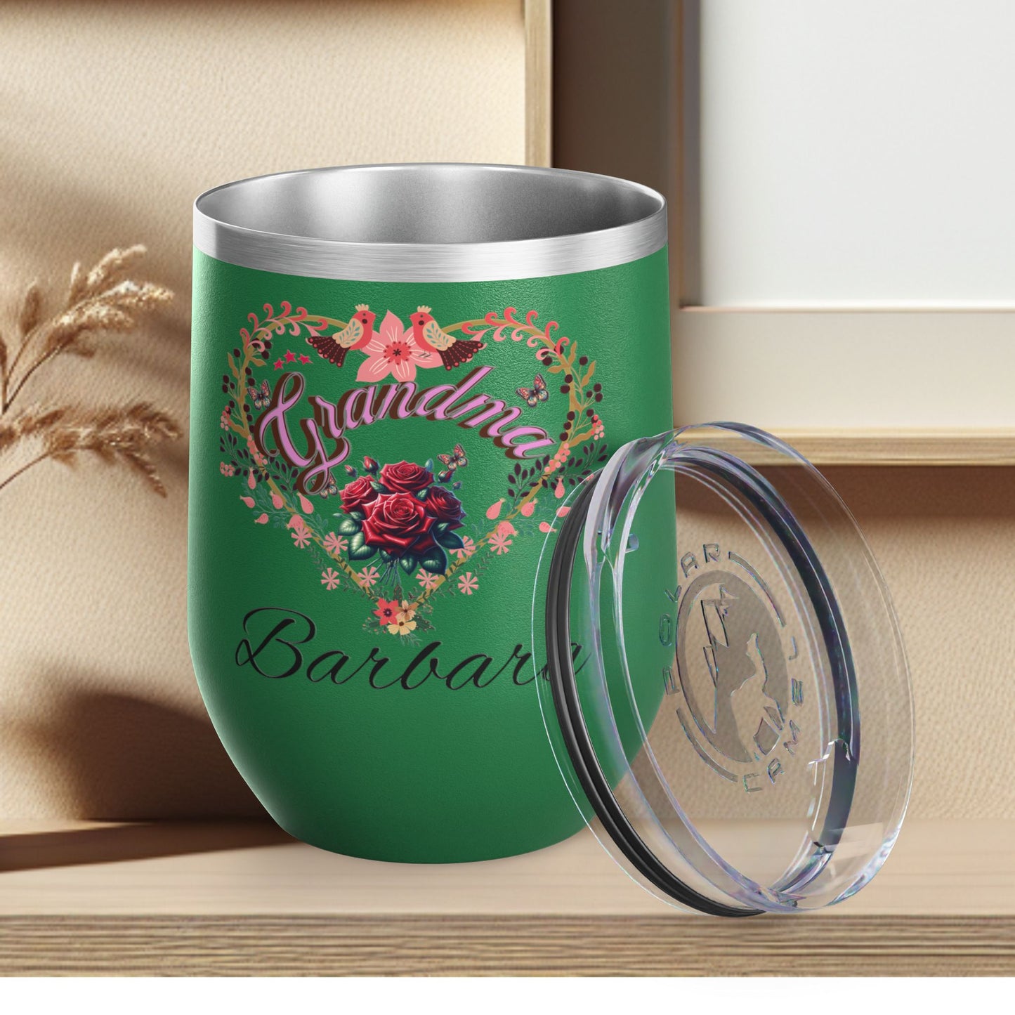 Personalized Grandma’s Wine Tumbler - 12oz Floral Heart Design