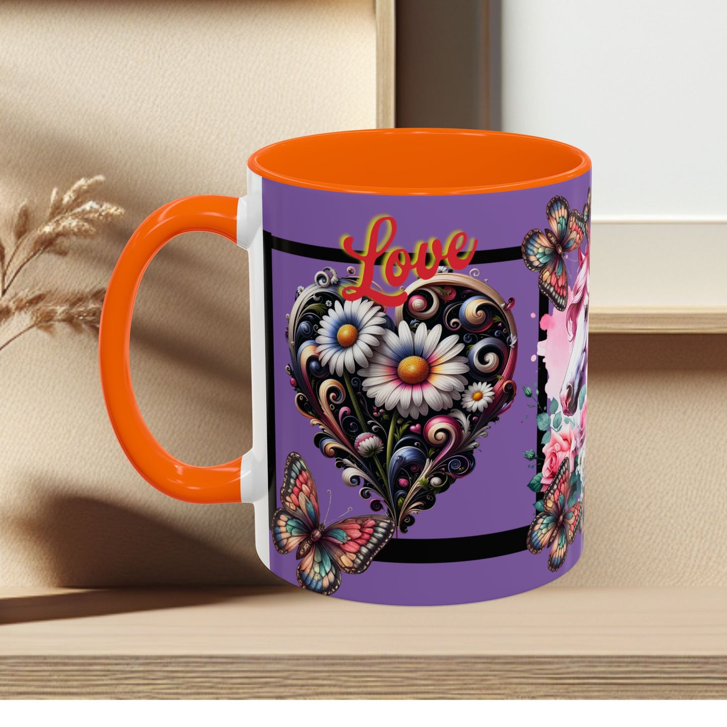 Love Coffee Mug - Vibrant Heart & Horse- Design, 11oz & 15oz